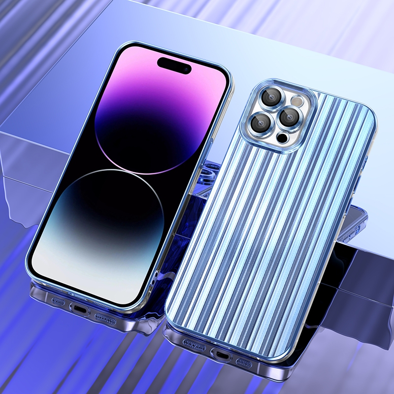 For iPhone 11 Pro Max Electroplated Streamer Brushed TPU Phone Case with Lens Film(Blue) - Shopkiz.com