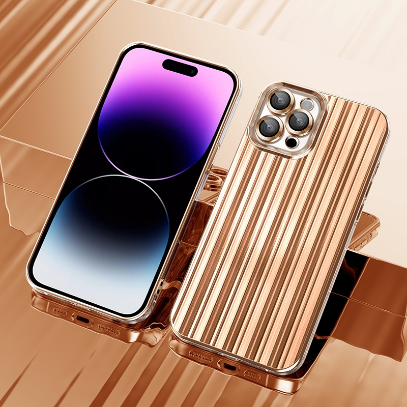 For iPhone 11 Pro Max Electroplated Streamer Brushed TPU Phone Case with Lens Film(Gold) - Shopkiz.com