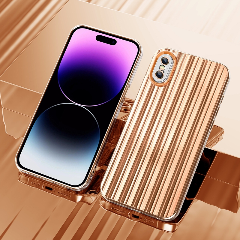 For iPhone XS Max Electroplated Streamer Brushed TPU Phone Case with Lens Film(Gold) - Shopkiz.com