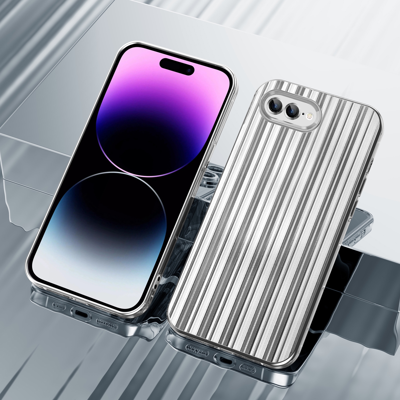 For iPhone 8 Plus/7 Plus Electroplated Streamer Brushed TPU Phone Case with Lens Film(Silver) - Shopkiz.com