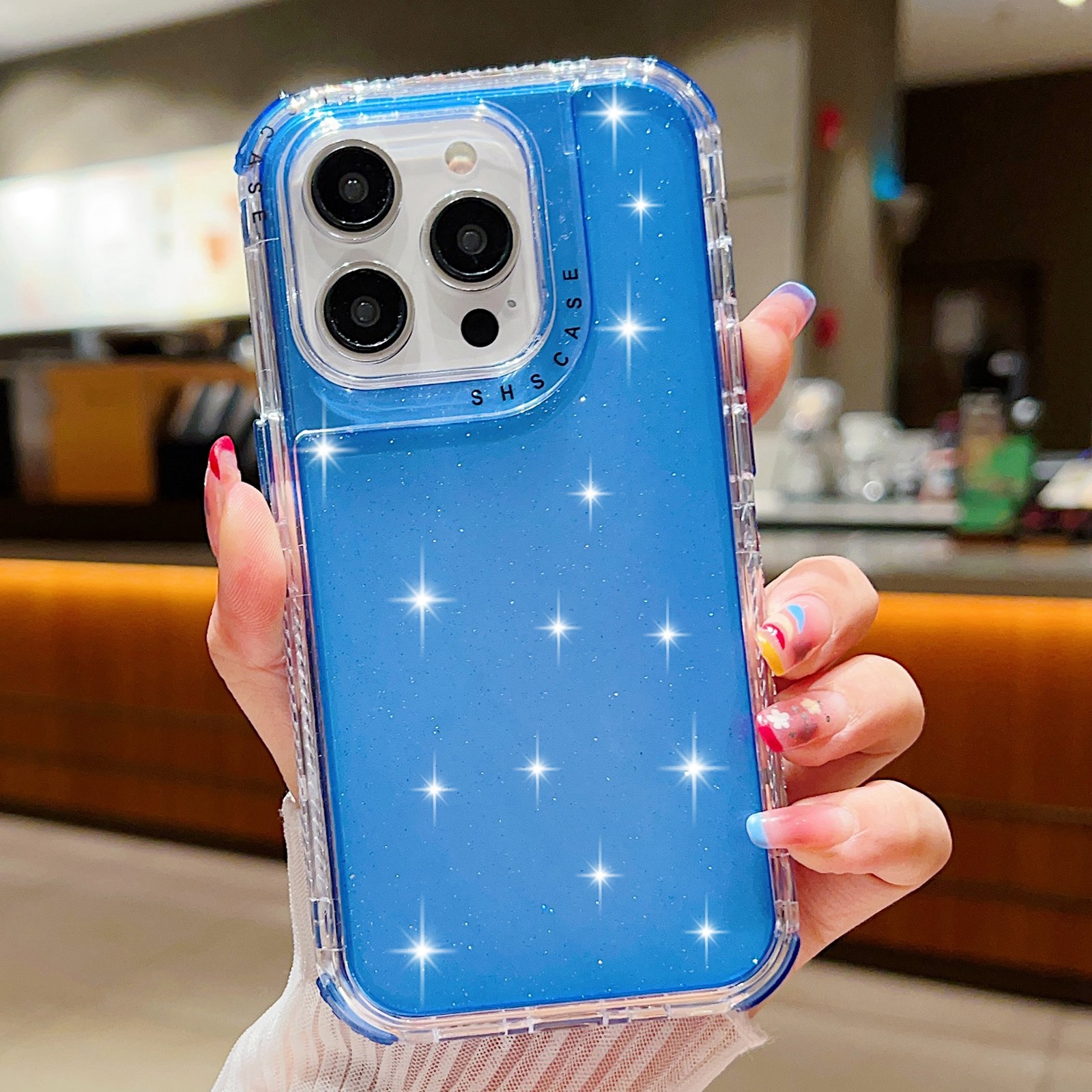 For iPhone 15 Pro Max Glitter Powder 3-in-1 TPU + PC Phone Case(Blue) - Shopkiz.com