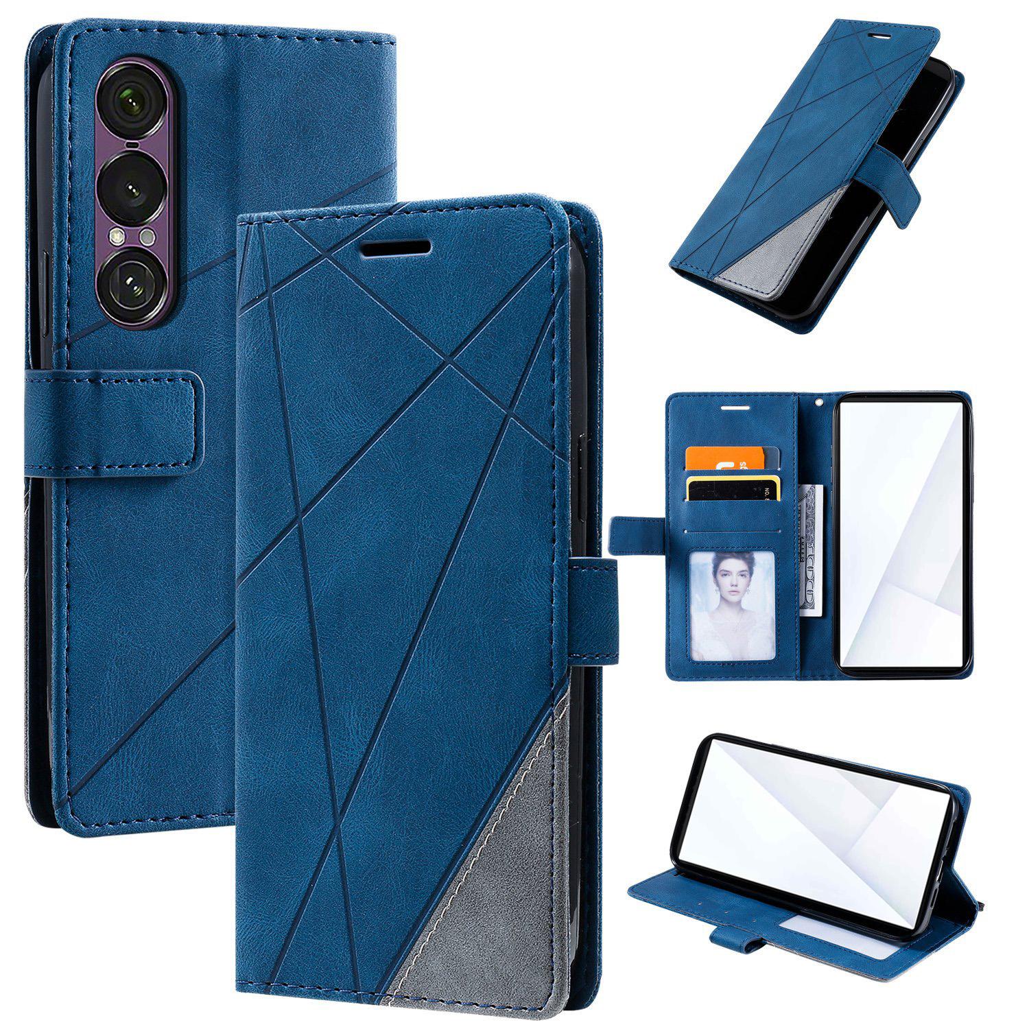 For Sony Xperia 1 VII Skin Feel Splicing Leather Phone Case(Blue) - Shopkiz.com