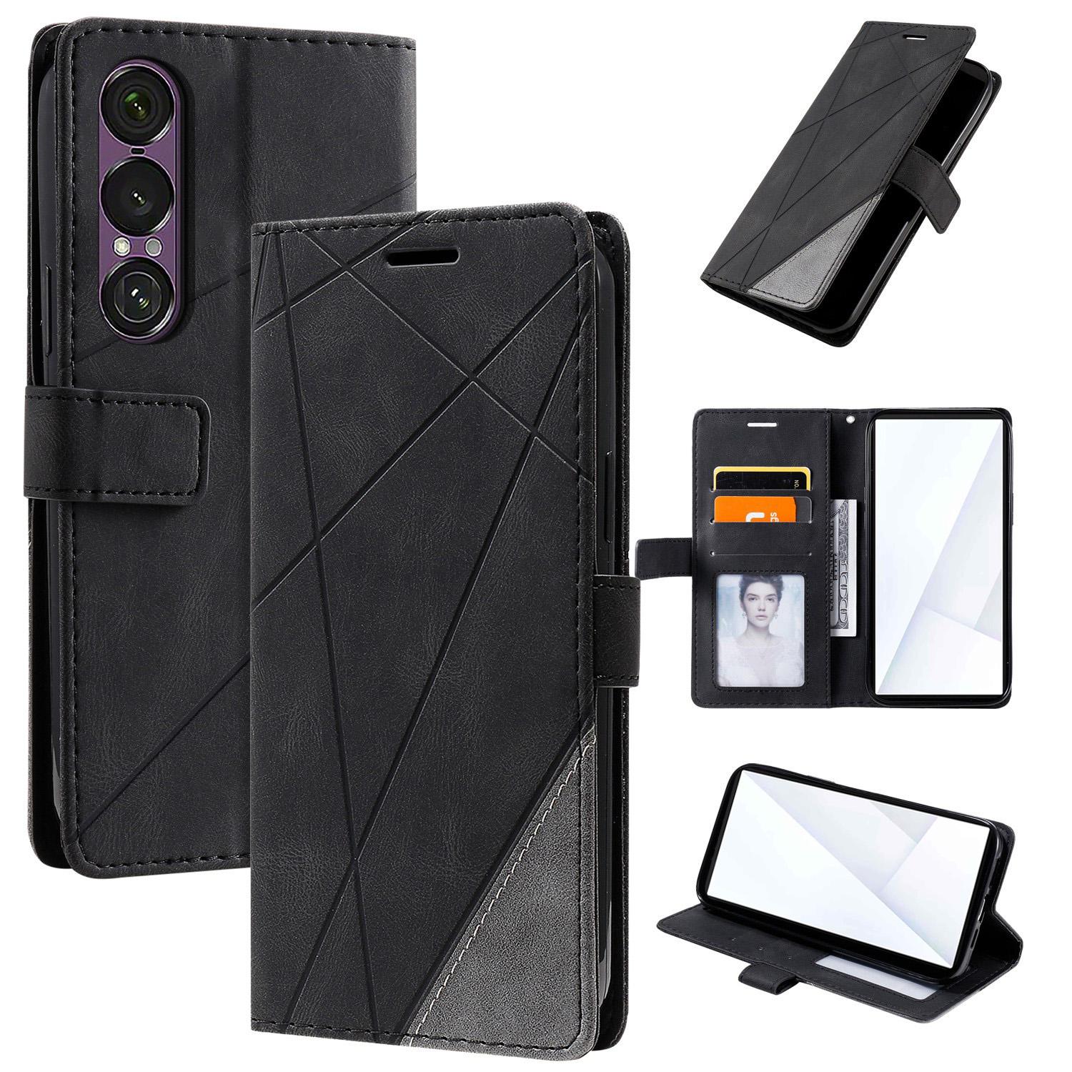 For Sony Xperia 1 VII Skin Feel Splicing Leather Phone Case(Black) - Shopkiz.com