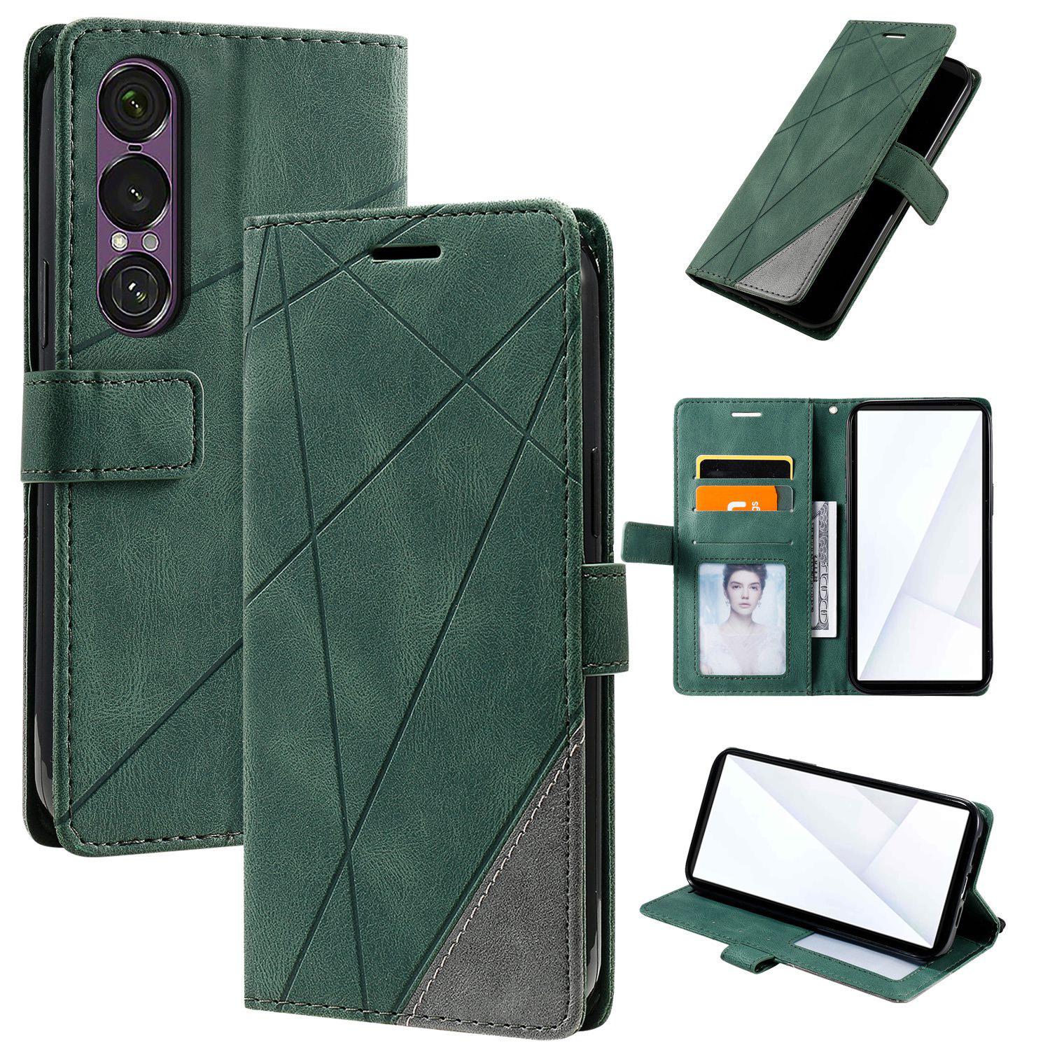 For Sony Xperia 1 VII Skin Feel Splicing Leather Phone Case(Green) - Shopkiz.com