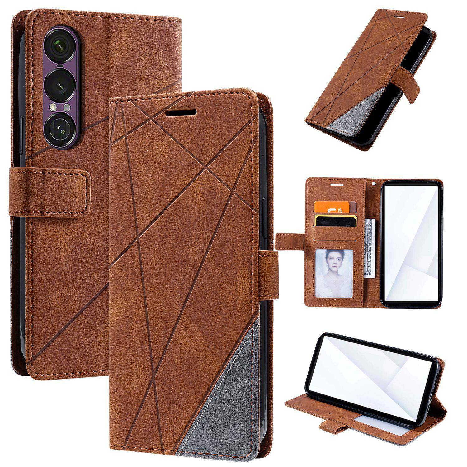 For Sony Xperia 1 VII Skin Feel Splicing Leather Phone Case(Brown) - Shopkiz.com