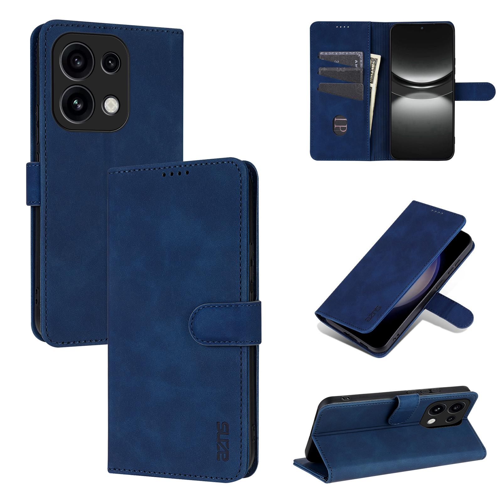 For OPPO Reno16 Pro 5G Global AZNS Skin Feel Calf Texture Flip Leather Phone Case(Blue) - Shopkiz.com