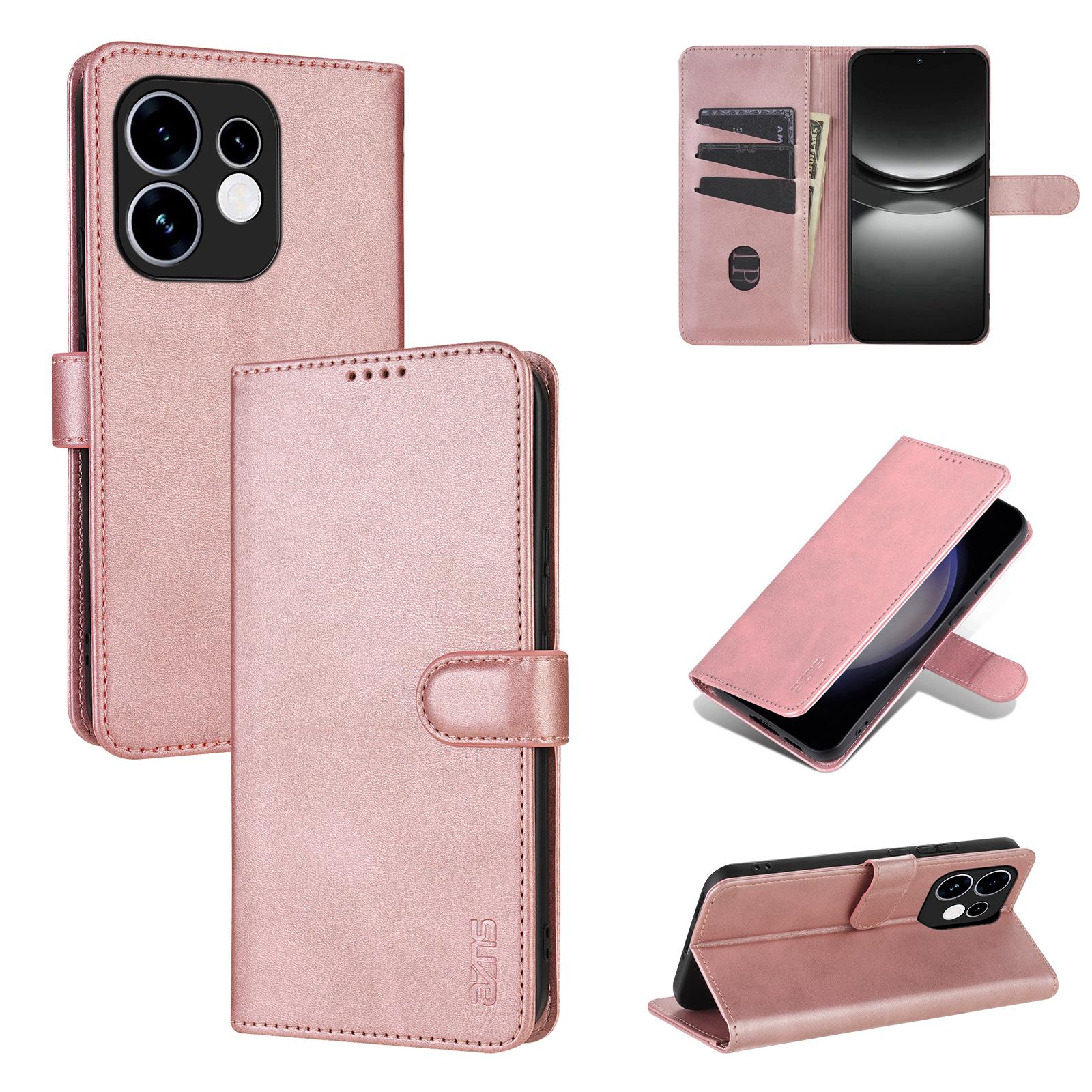 For OPPO Reno16 5G Global AZNS Skin Feel Calf Texture Flip Leather Phone Case(Rose Gold) - Shopkiz.com