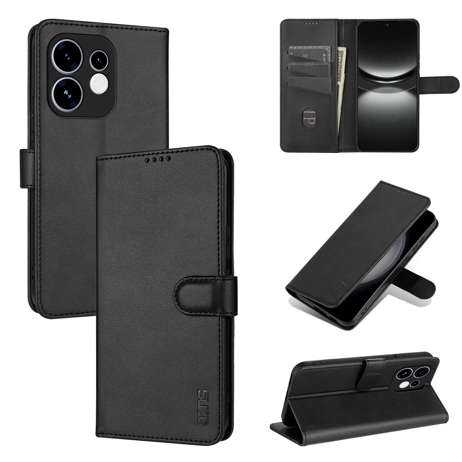 For OPPO Reno16 5G Global AZNS Skin Feel Calf Texture Flip Leather Phone Case(Black) - Shopkiz.com
