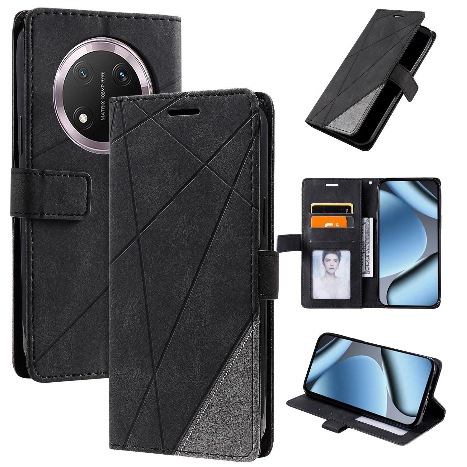 For Honor X9c / Magic7 Lite Skin Feel Splicing Leather Phone Case(Black) - Shopkiz.com