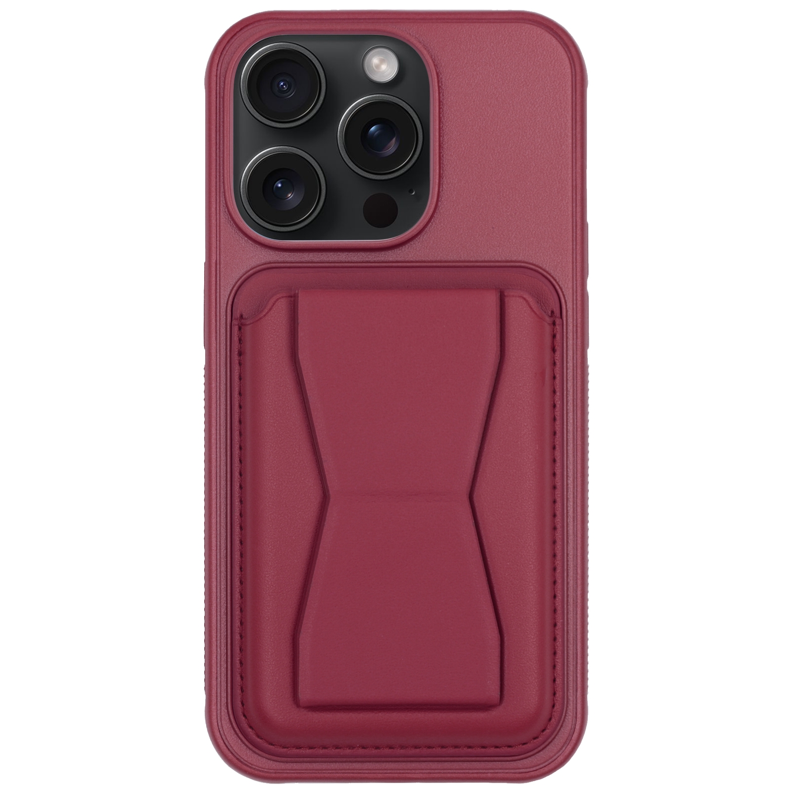 For iPhone 15 Pro Leather Card Holder TPU Phone Case(Wine Red) - Shopkiz.com