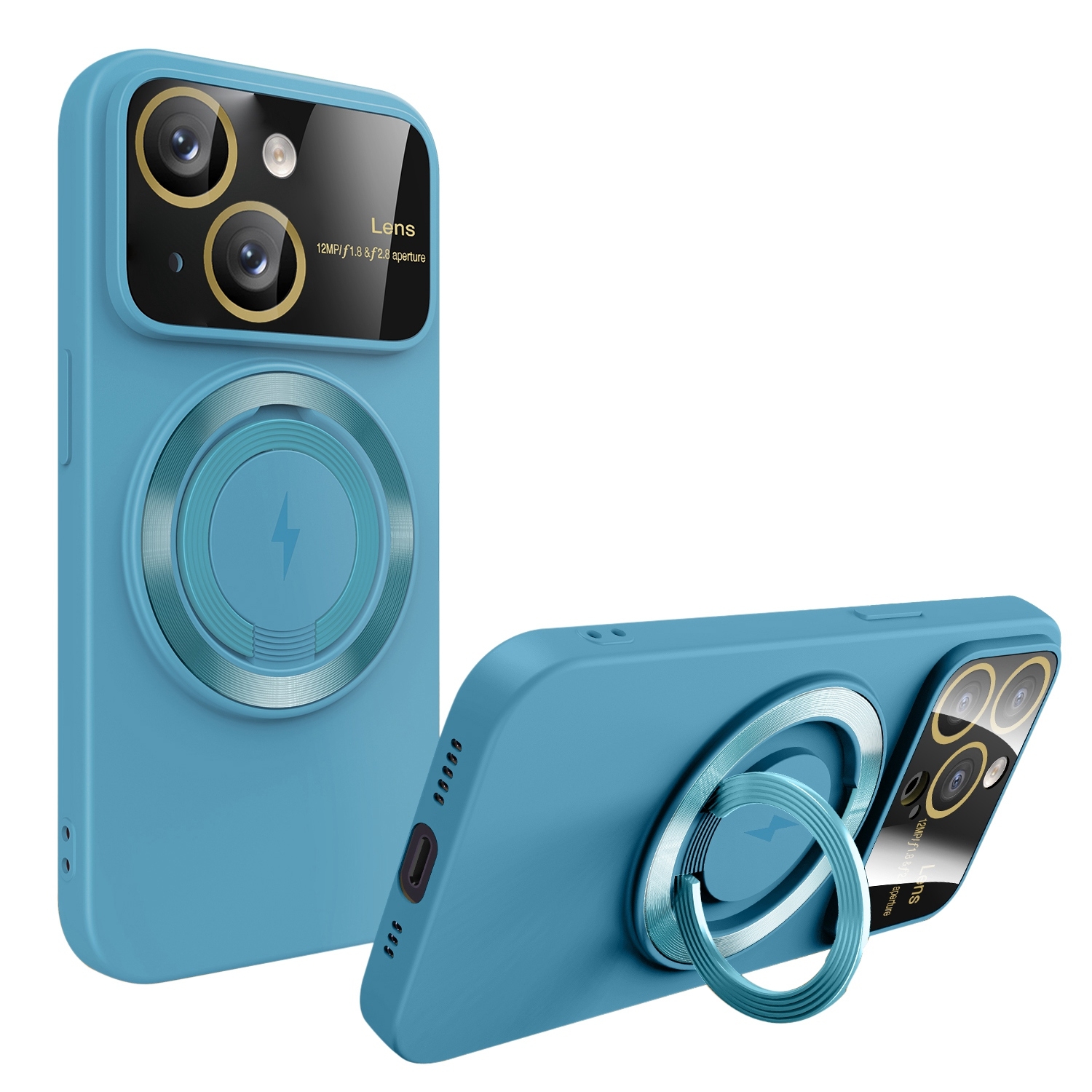 For iPhone 14 Plus Large Window MagSafe Magnetic Holder Phone Case(Sky Blue) - Shopkiz.com