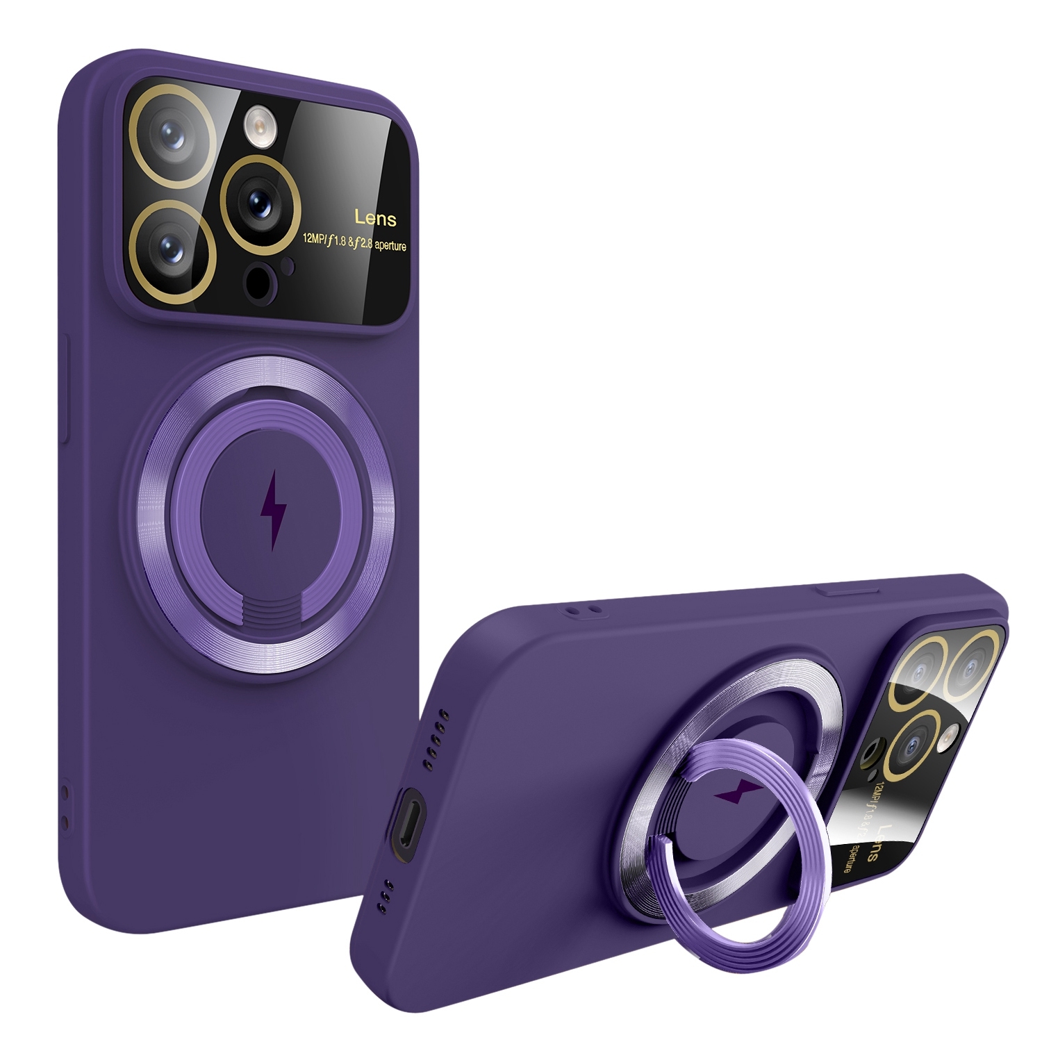 For iPhone 14 Pro Max Large Window MagSafe Magnetic Holder Phone Case(Dark Purple) - Shopkiz.com