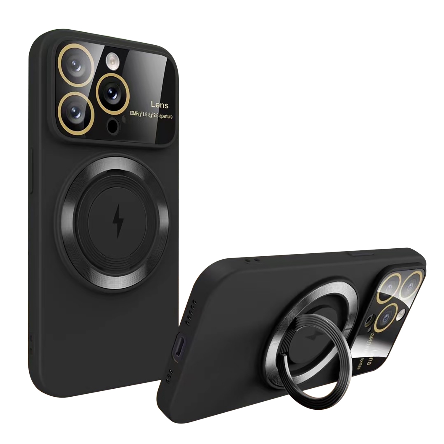 For iPhone 12 Pro Large Window MagSafe Magnetic Holder Phone Case(Black) - Shopkiz.com