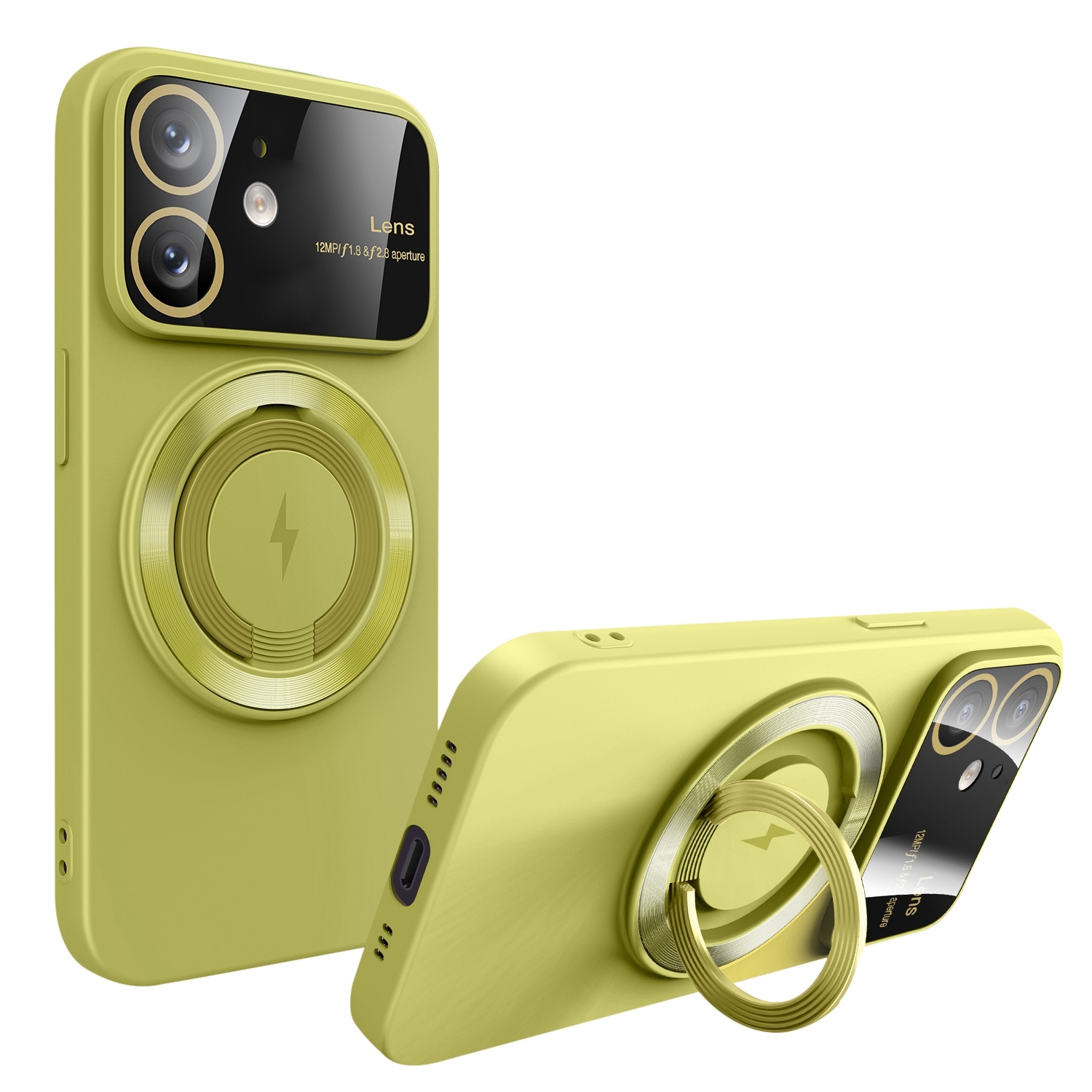 For iPhone 12 Large Window MagSafe Magnetic Holder Phone Case(Avocado Green) - Shopkiz.com