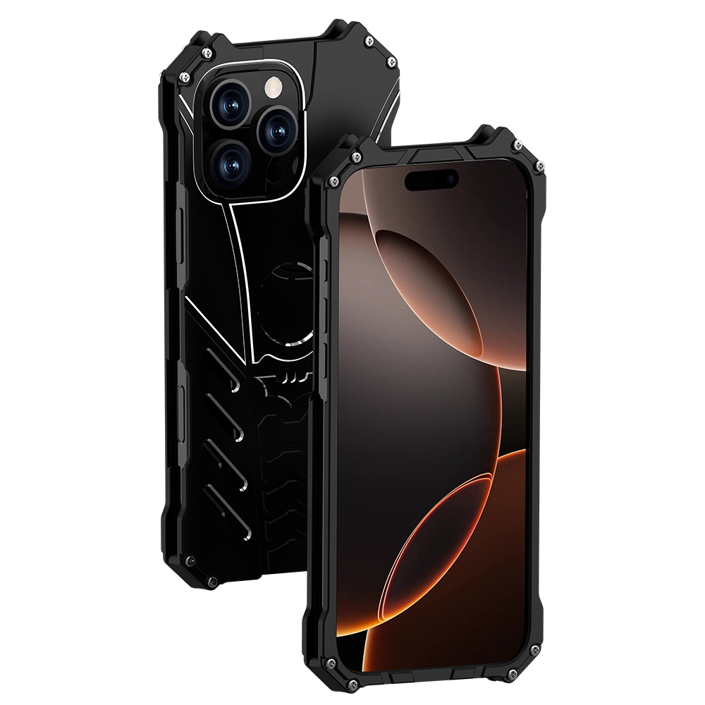 For iPhone 16 Pro Max R-JUST Batman Hollow Metal Phone Protective Case(Black) - Shopkiz.com
