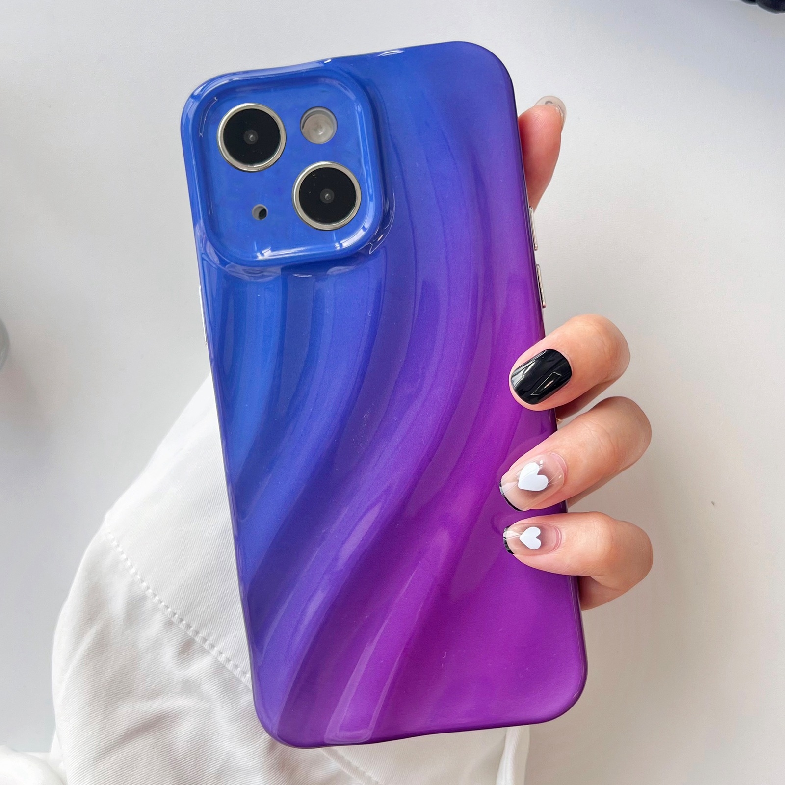 For iPhone 14 Wave Texture Gradient Color TPU Phone Case(Blue-Purple) - Shopkiz.com