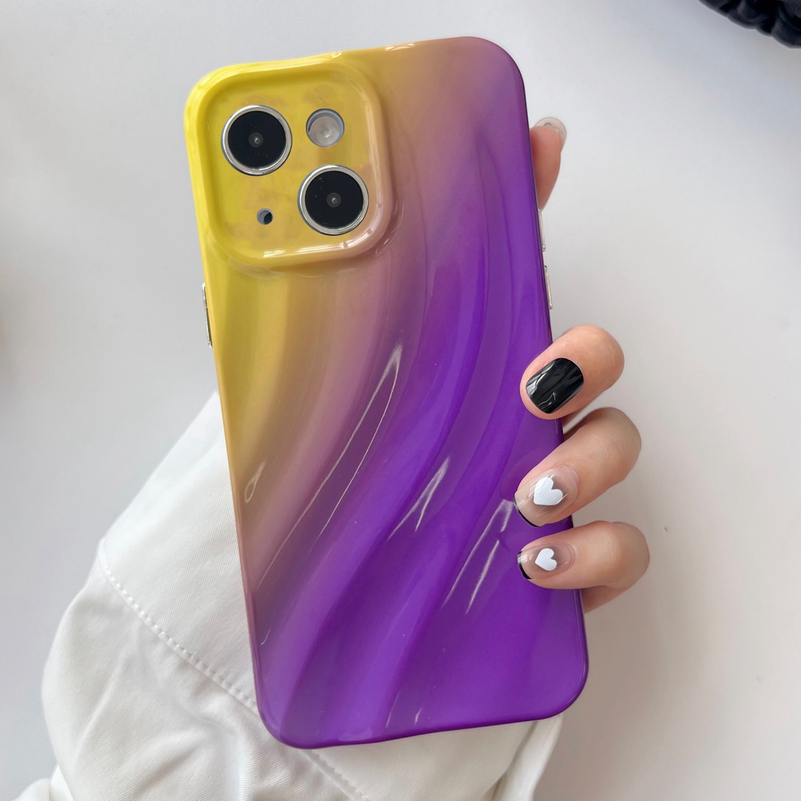 For iPhone 14 Wave Texture Gradient Color TPU Phone Case(Yellow-Purple) - Shopkiz.com