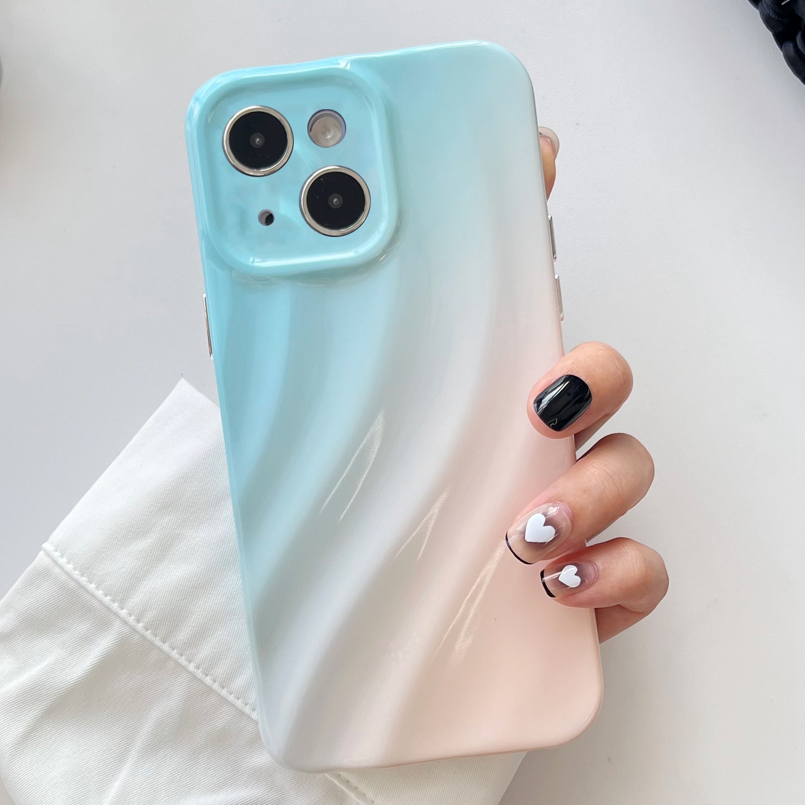 For iPhone 14 Wave Texture Gradient Color TPU Phone Case(Blue-Pink) - Shopkiz.com