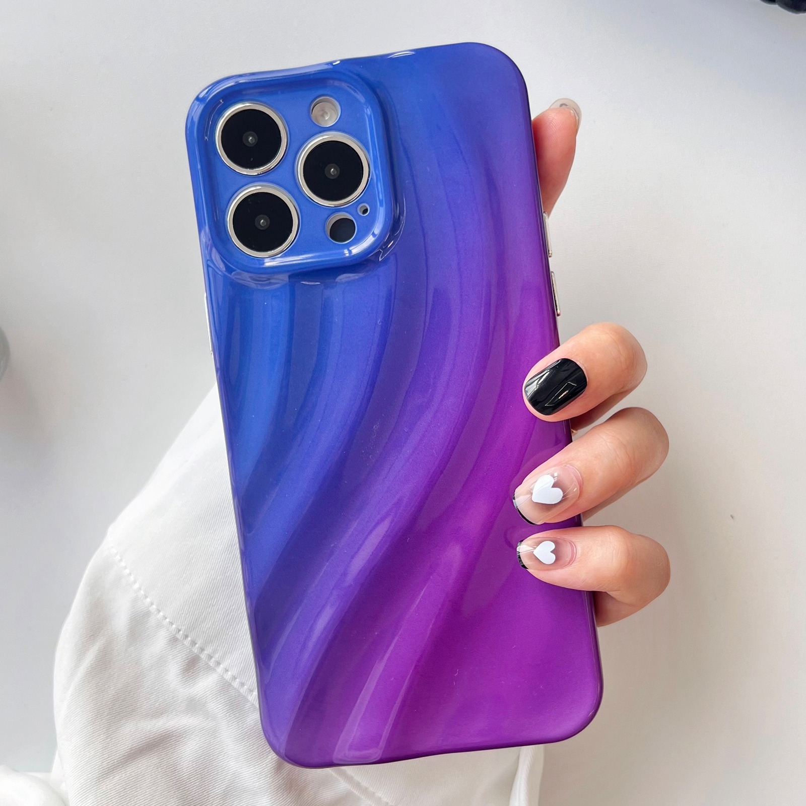 For iPhone 14 Pro Wave Texture Gradient Color TPU Phone Case(Blue-Purple) - Shopkiz.com