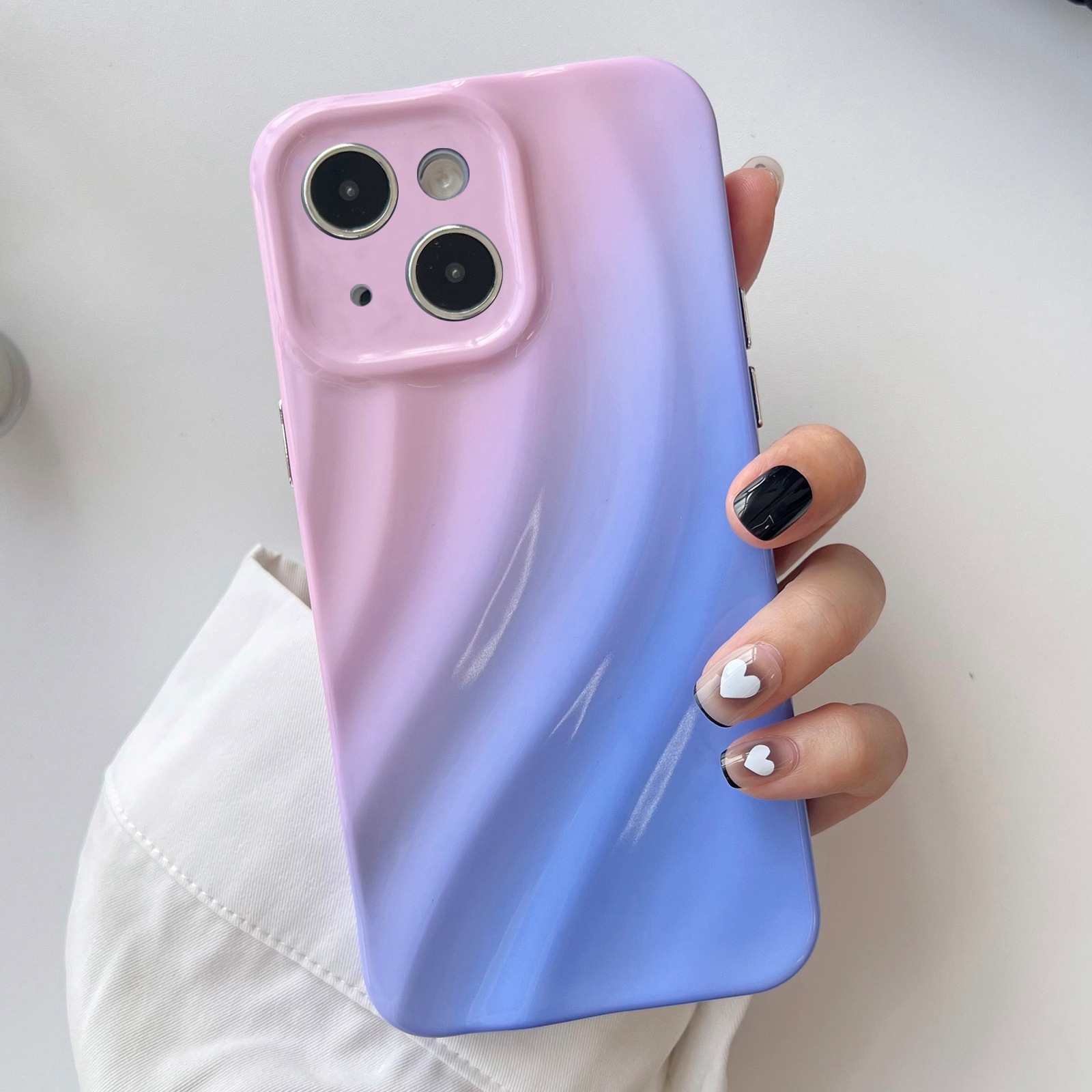 For iPhone 13 Pro Max Wave Texture Gradient Color TPU Phone Case(Pink-Blue) - Shopkiz.com