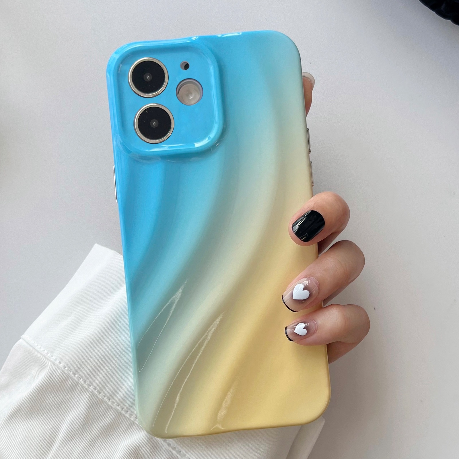 For iPhone 12 Wave Texture Gradient Color TPU Phone Case(Blue-Yellow) - Shopkiz.com