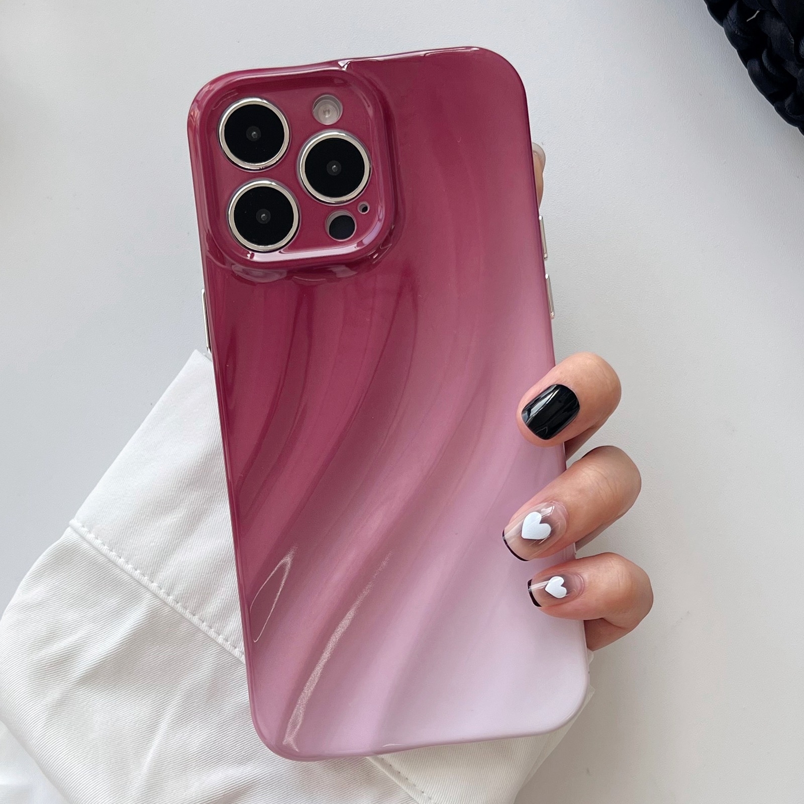 For iPhone 15 Pro Max Wave Texture Gradient Color TPU Phone Case(Wine Red-White) - Shopkiz.com