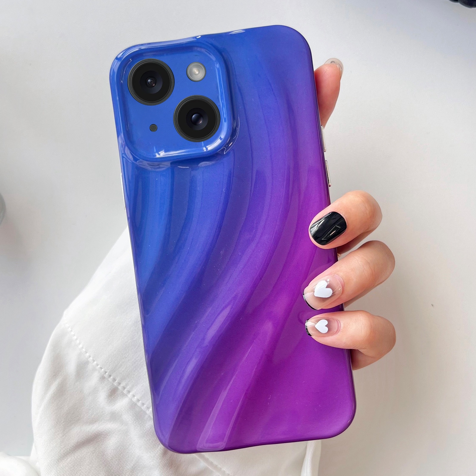 For iPhone 15 Plus Wave Texture Gradient Color TPU Phone Case(Blue-Purple) - Shopkiz.com
