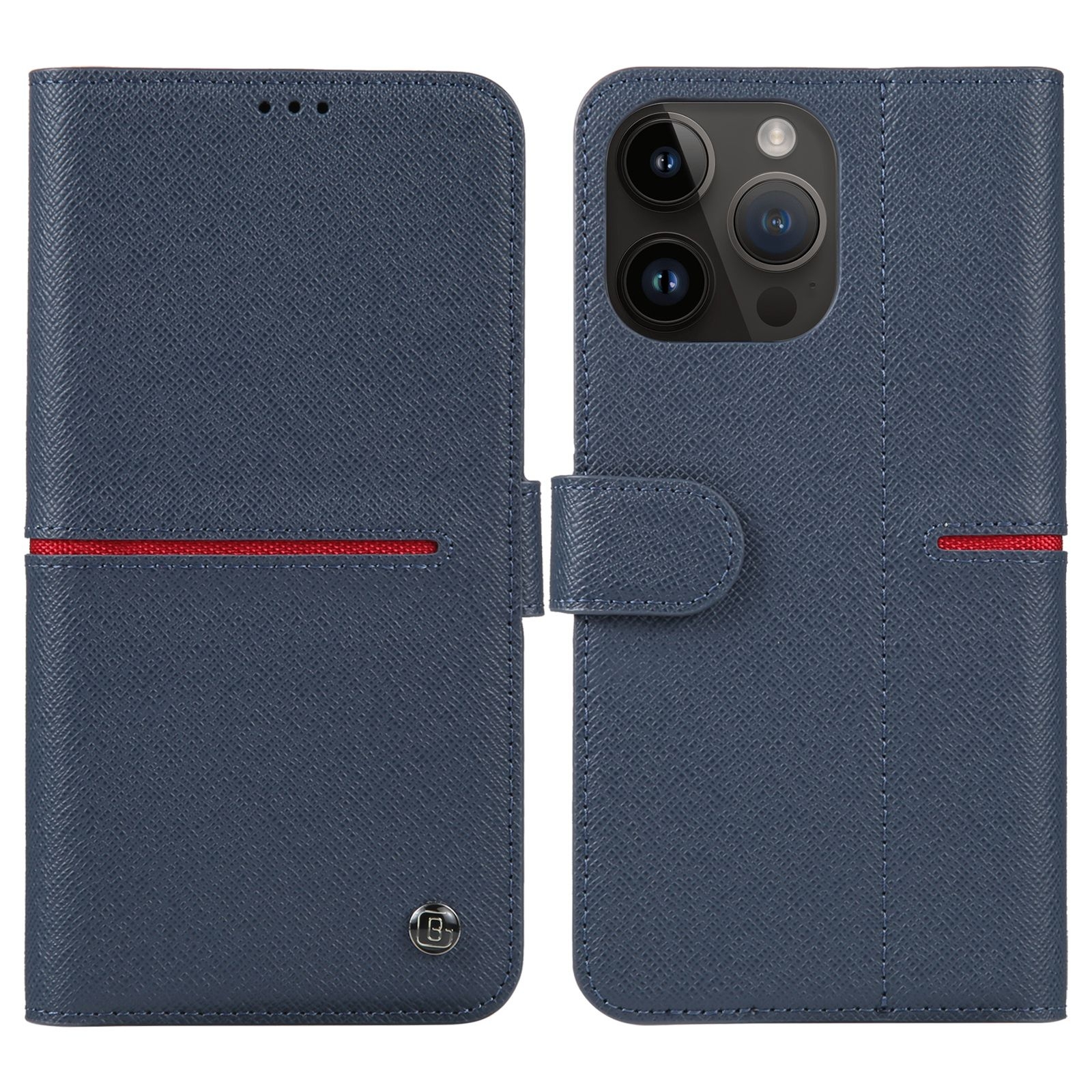 For iPhone 15 Pro Max GEBEI Top-grain Horizontal Flip Leather Phone Case(Blue) - Shopkiz.com