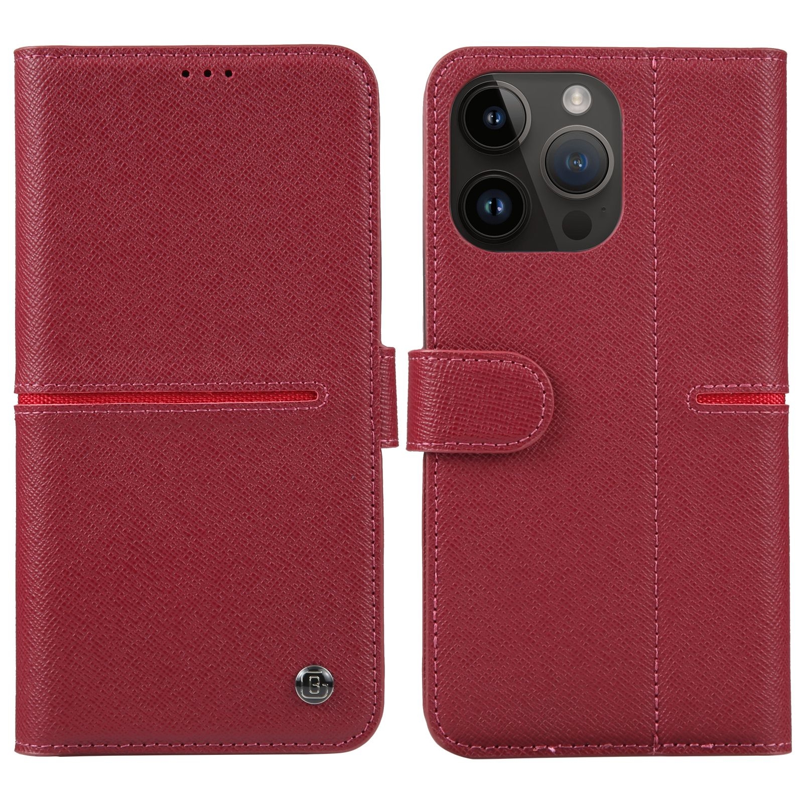 For iPhone 15 Pro Max GEBEI Top-grain Horizontal Flip Leather Phone Case(Wine Red) - Shopkiz.com