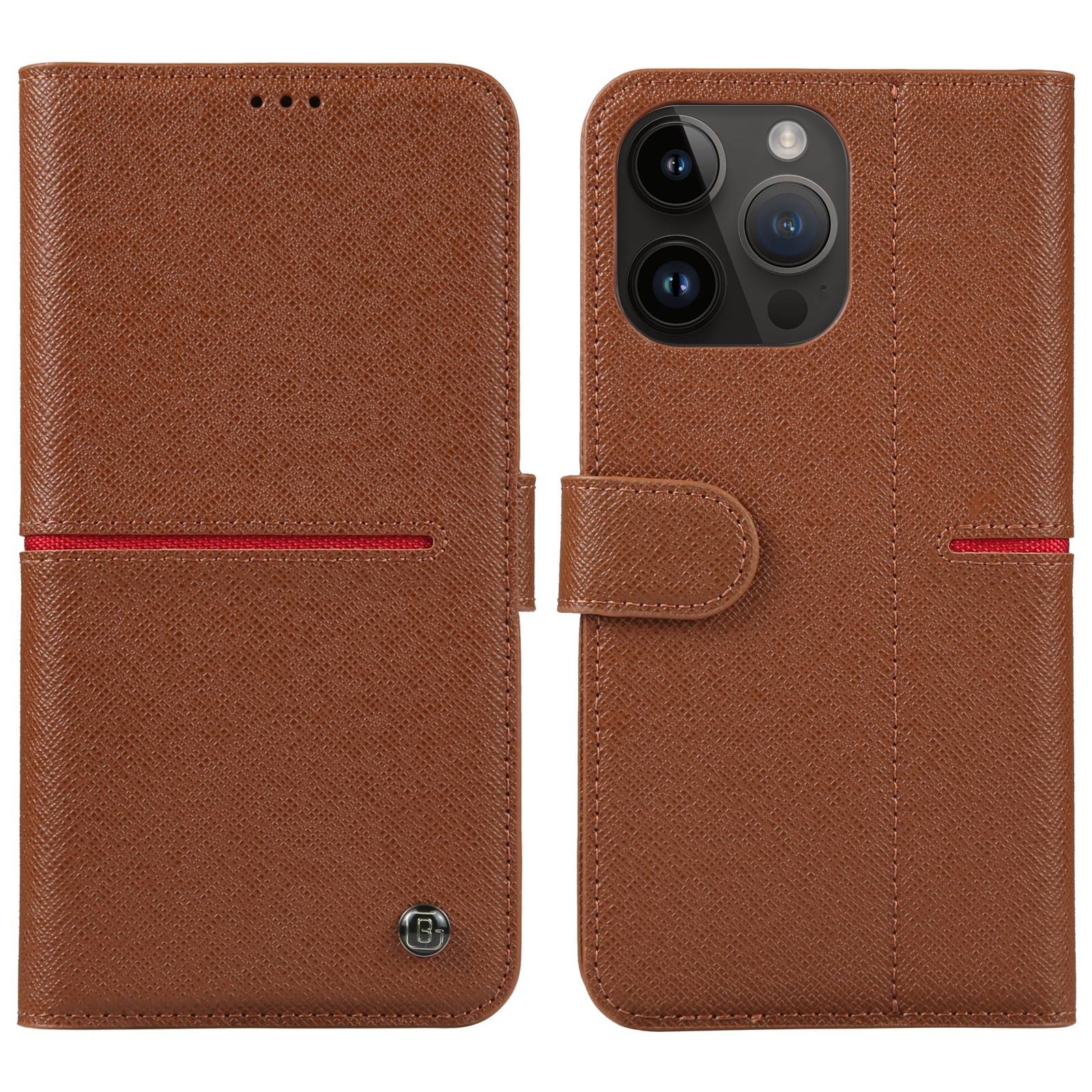 For iPhone 15 Pro GEBEI Top-grain Horizontal Flip Leather Phone Case(Brown) - Shopkiz.com