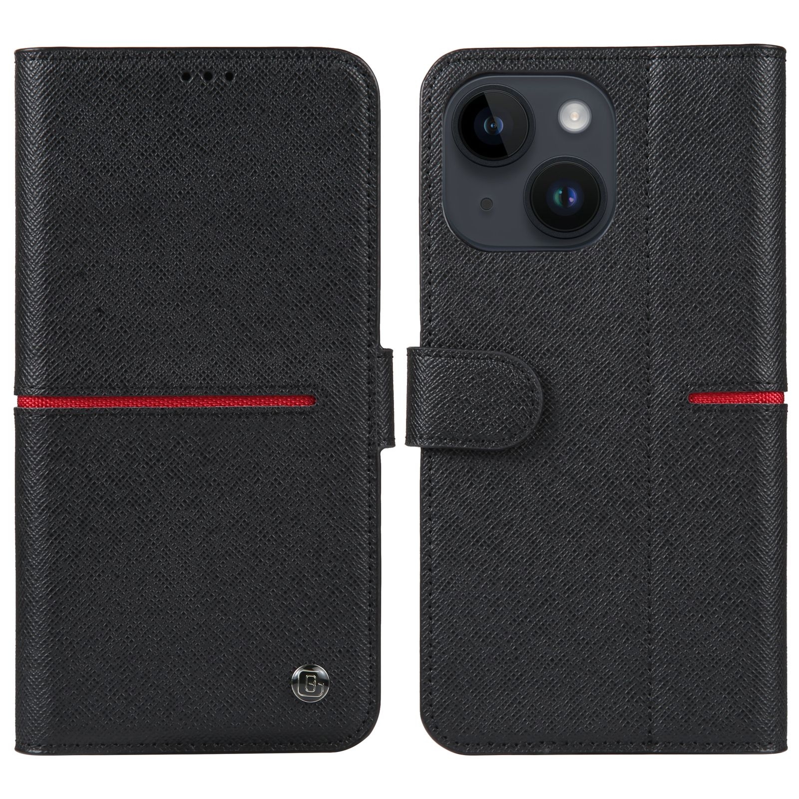 For iPhone 15 GEBEI Top-grain Horizontal Flip Leather Phone Case(Black) - Shopkiz.com