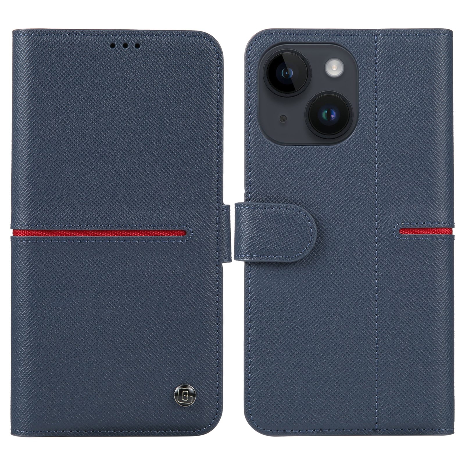 For iPhone 15 GEBEI Top-grain Horizontal Flip Leather Phone Case(Blue) - Shopkiz.com