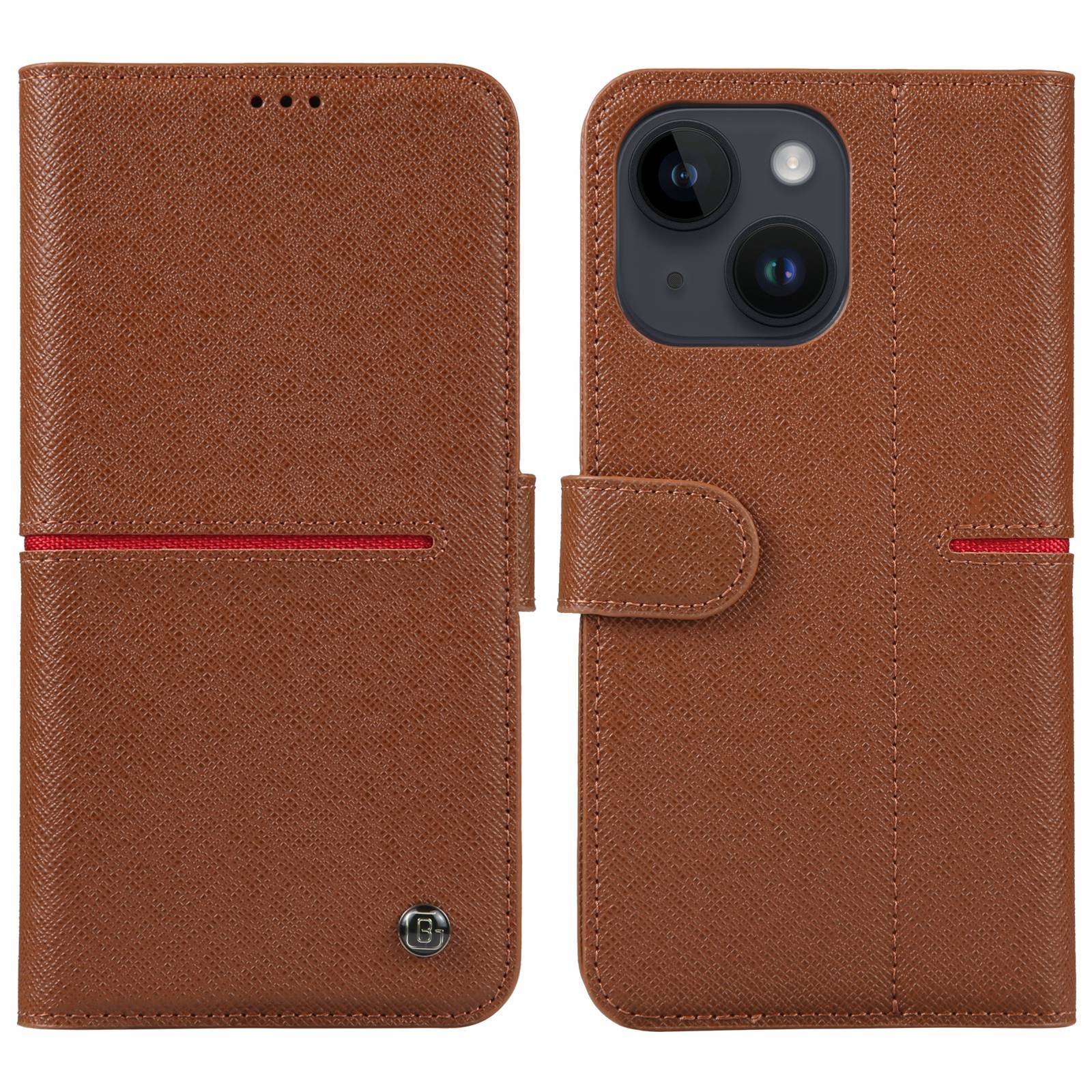 For iPhone 15 GEBEI Top-grain Horizontal Flip Leather Phone Case(Brown) - Shopkiz.com