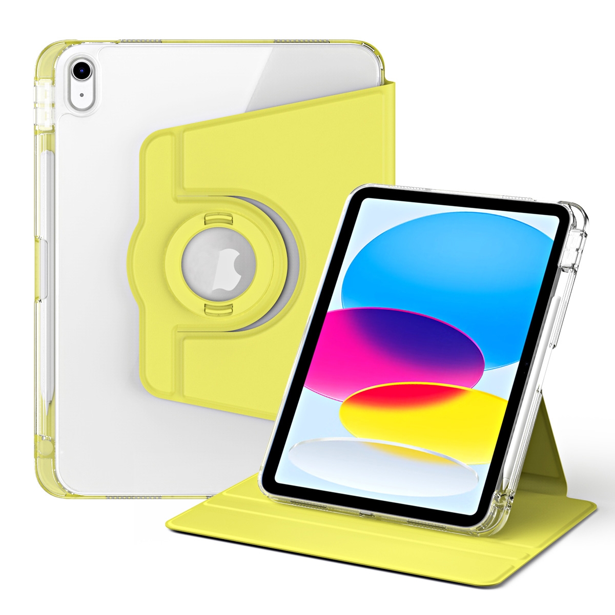 For iPad 2025 / 2022 360 Rotation Detachable Clear Acrylic Leather Tablet Case(Yellow) - Shopkiz.com