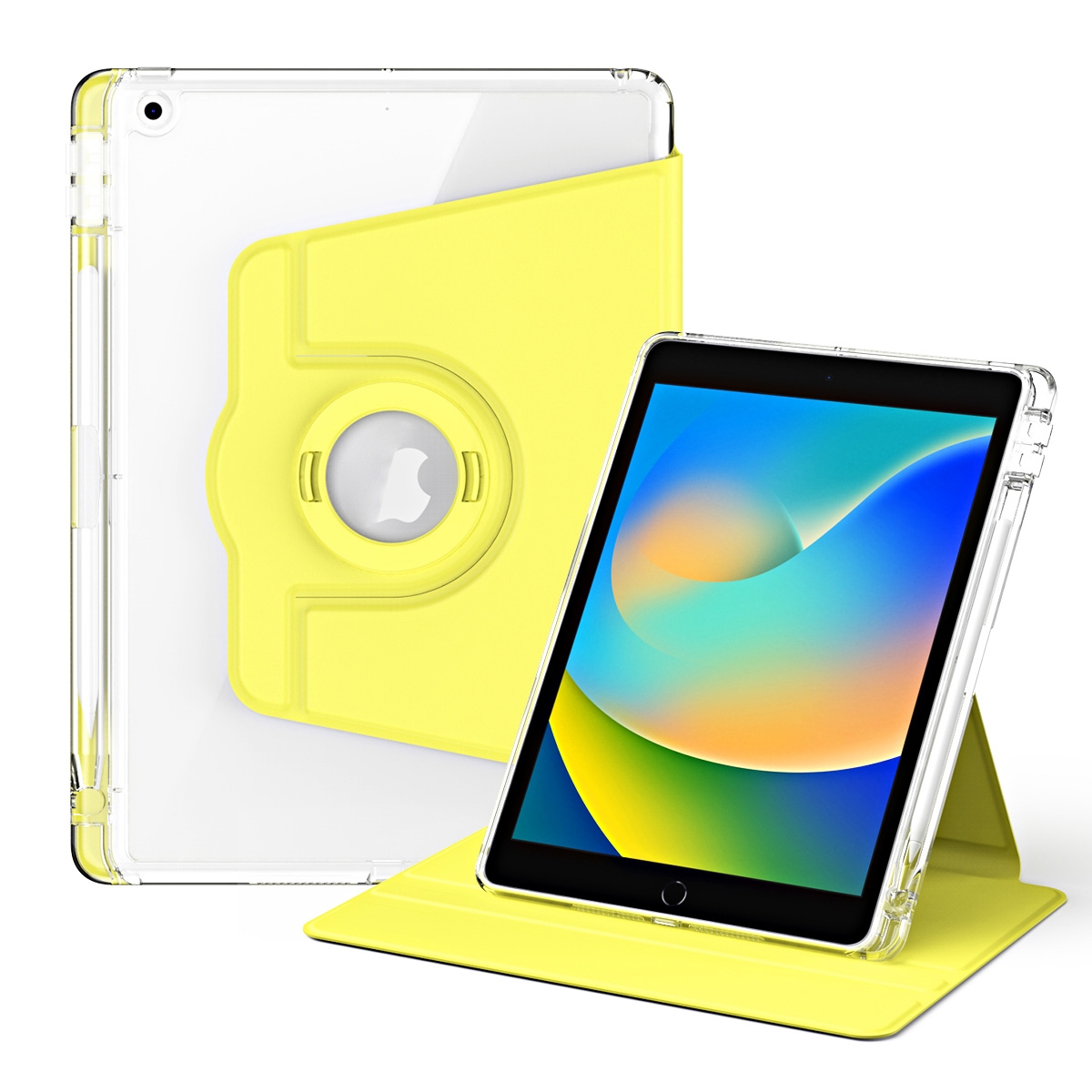 For iPad 10.2 2021 / 2020 360 Rotation Detachable Clear Acrylic Leather Tablet Case(Yellow) - Shopkiz.com