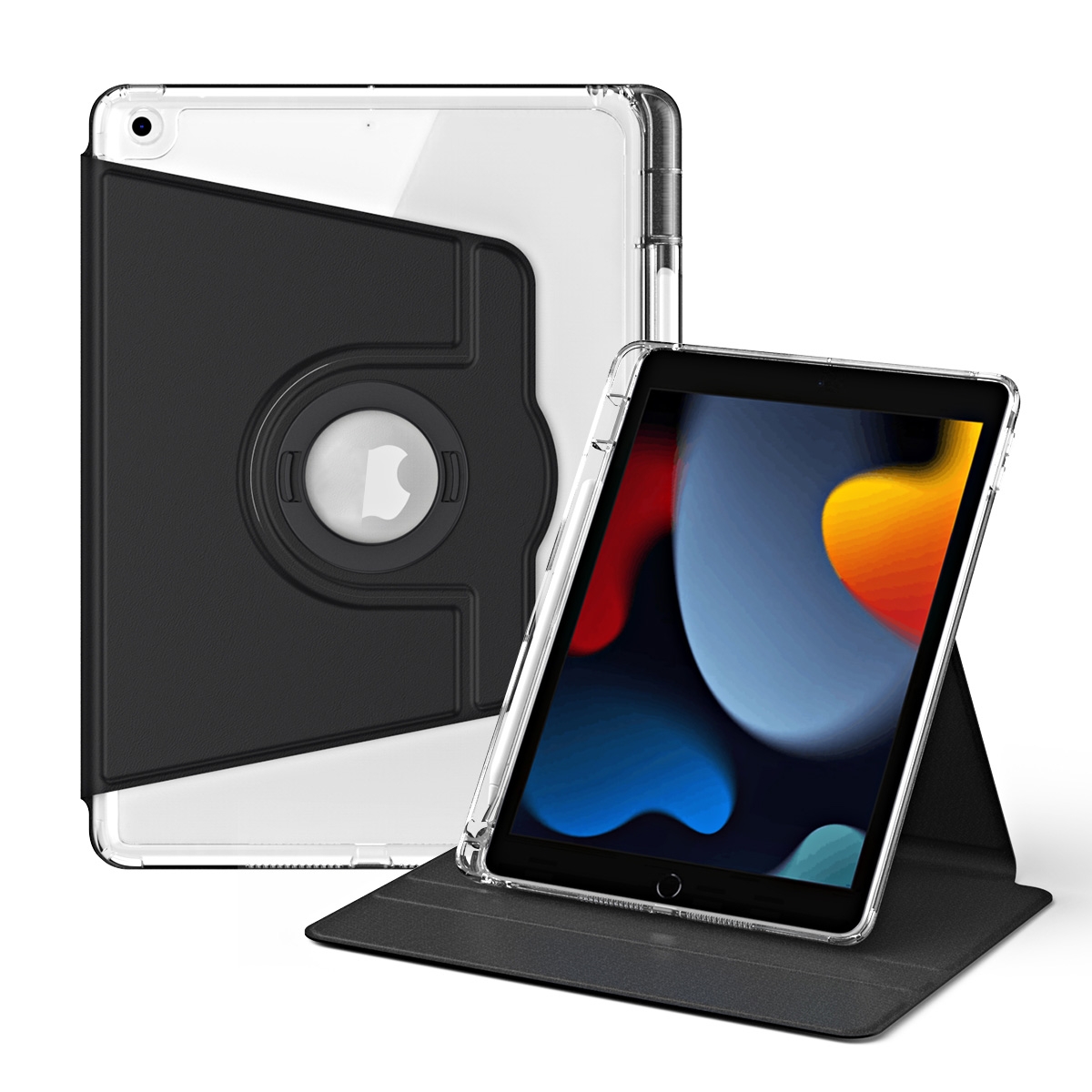 For iPad Pro 9.7 / 9.7 2018 / 2017 360 Rotation Detachable Clear Acrylic Leather Tablet Case(Black) - Shopkiz.com