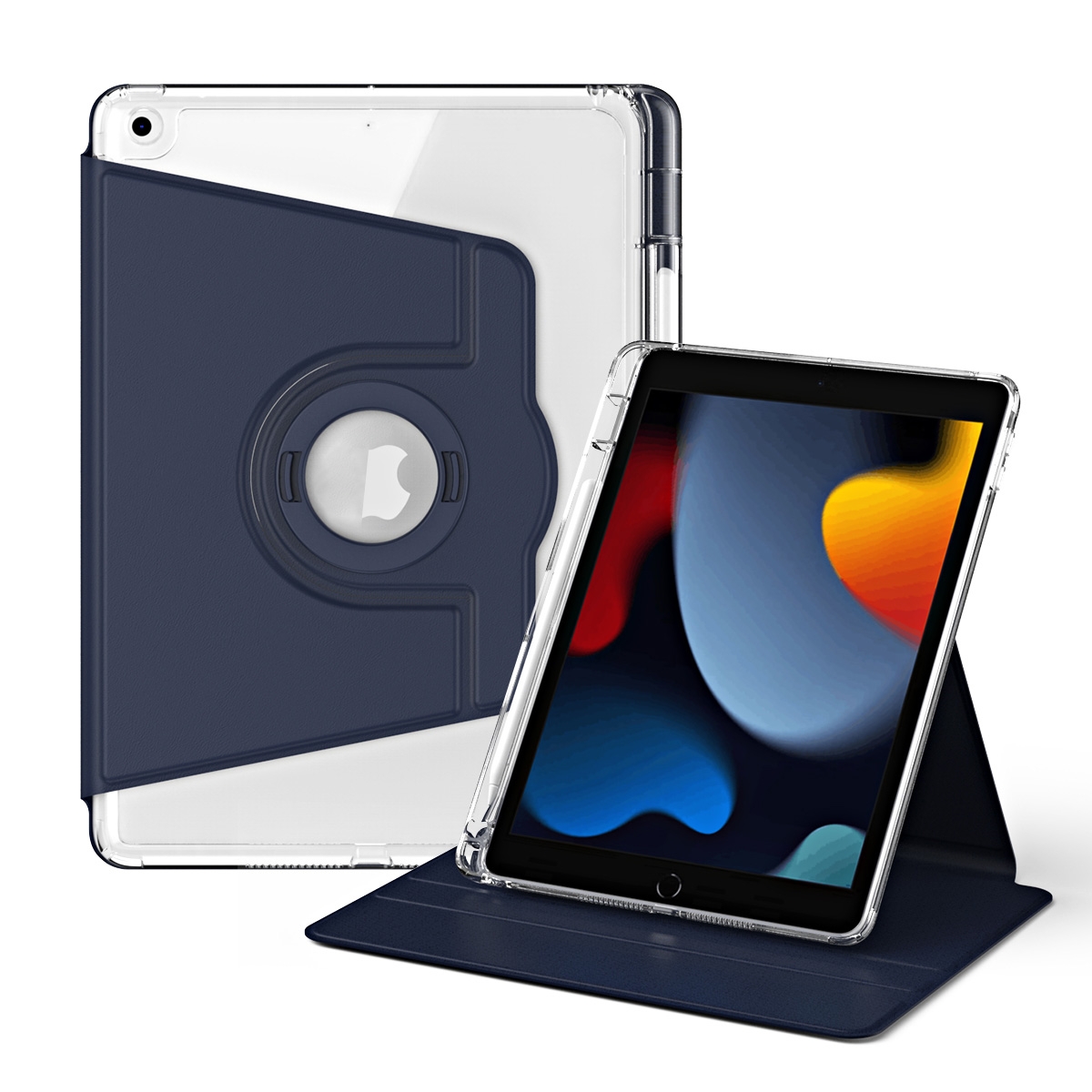 For iPad Pro 9.7 / 9.7 2018 / 2017 360 Rotation Detachable Clear Acrylic Leather Tablet Case(Dark Blue) - Shopkiz.com