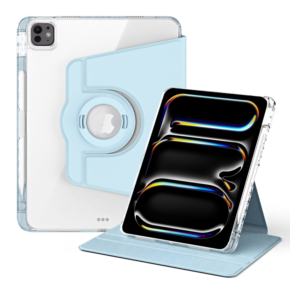 For iPad Pro 11 2025 / 2024 360 Rotation Detachable Clear Acrylic Leather Tablet Case(Ice Blue) - Shopkiz.com