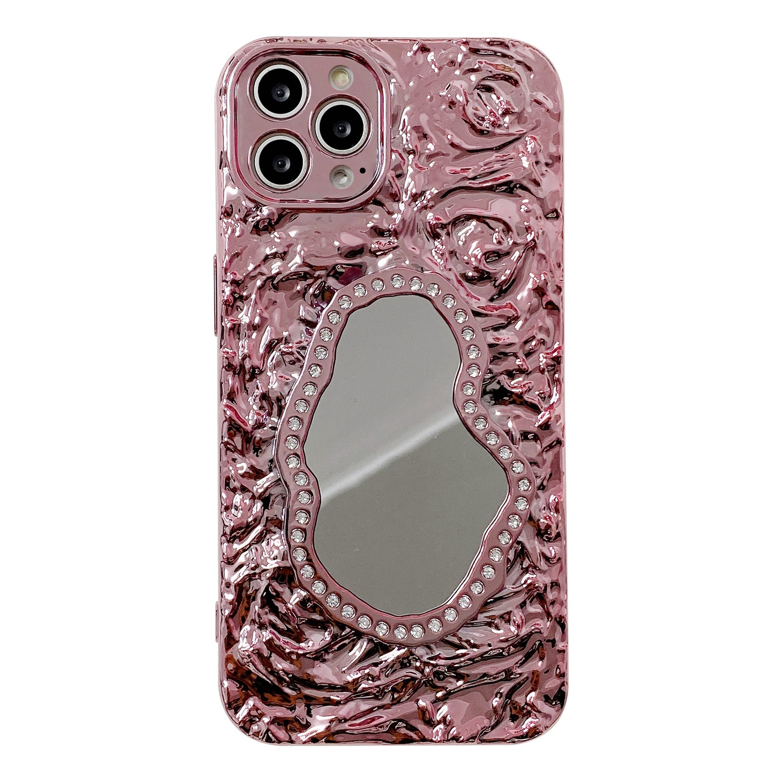For iPhone 14 Pro Max Rose Texture Mirror TPU Phone Case(Rose Gold) - Shopkiz.com