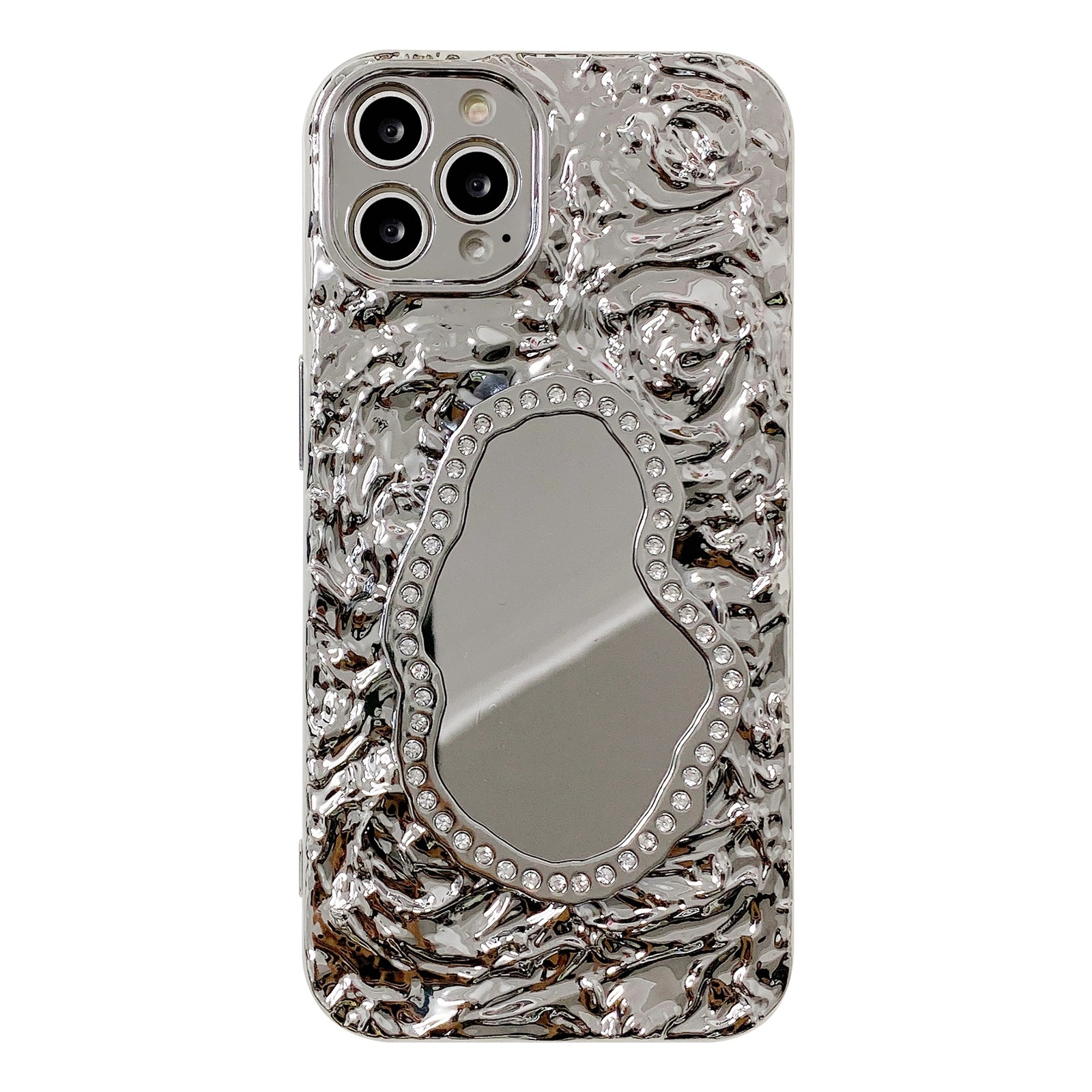 For iPhone 13 Pro Max Rose Texture Mirror TPU Phone Case(Silver) - Shopkiz.com