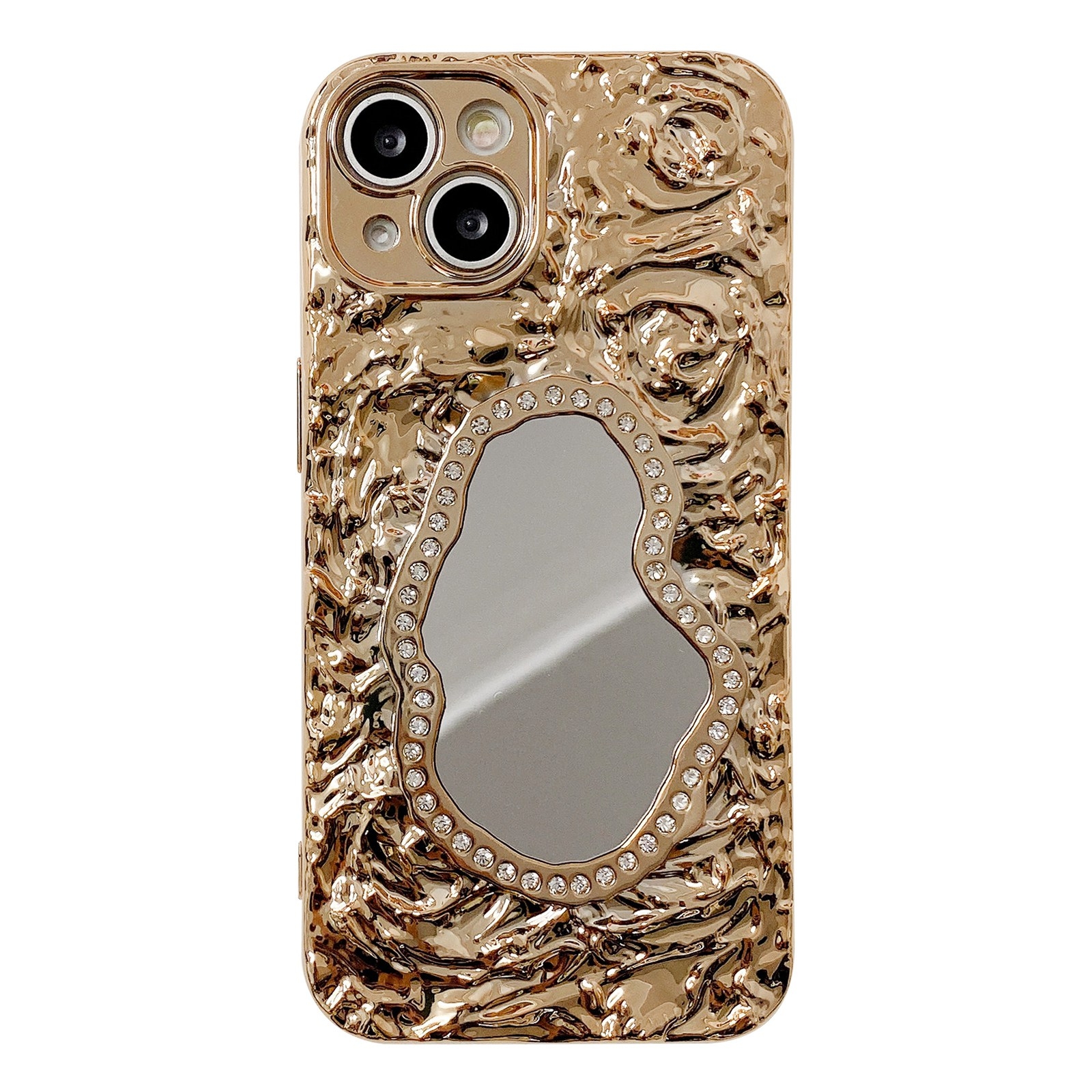 For iPhone 13 Rose Texture Mirror TPU Phone Case(Gold) - Shopkiz.com