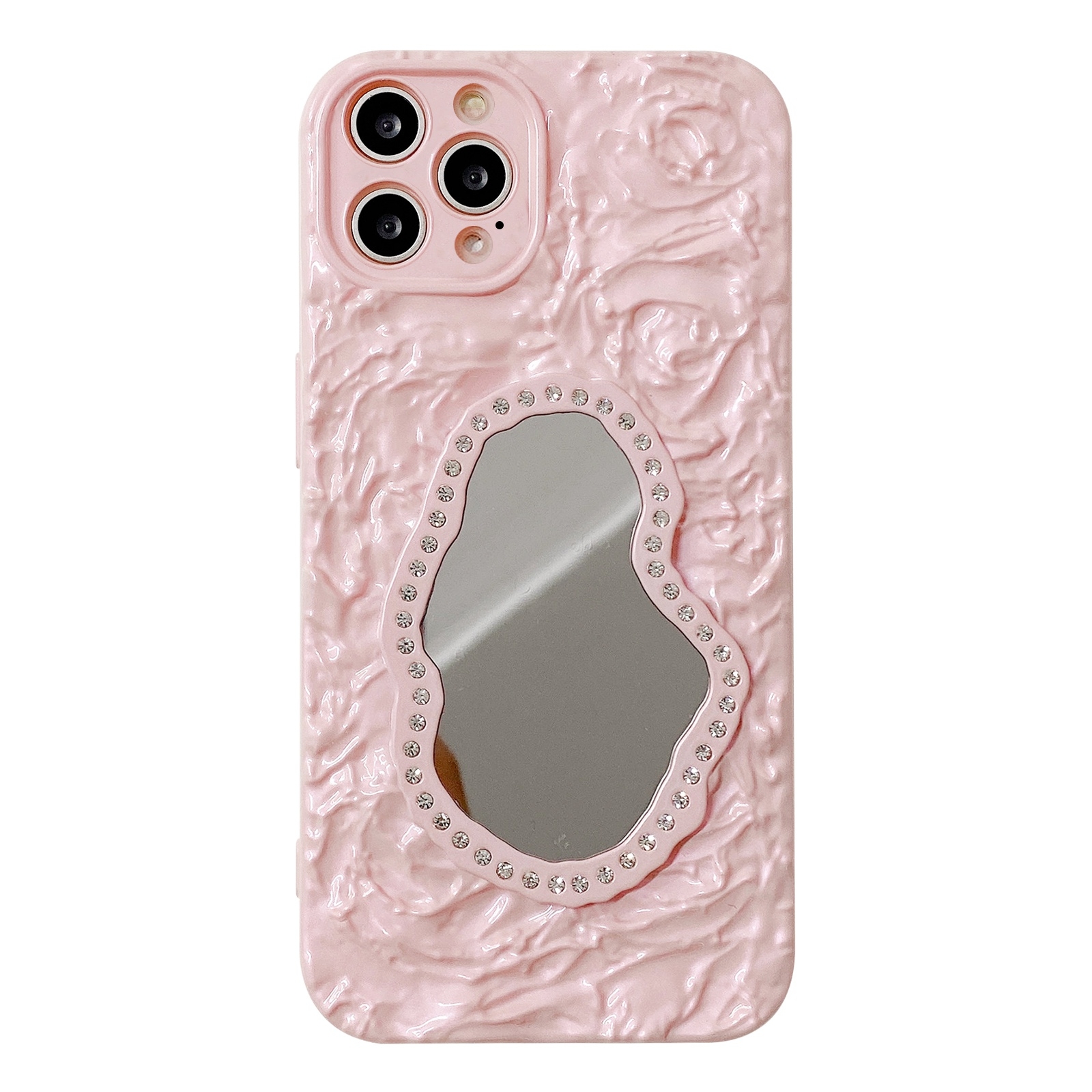 For iPhone 12 Pro Rose Texture Mirror TPU Phone Case(Pink) - Shopkiz.com