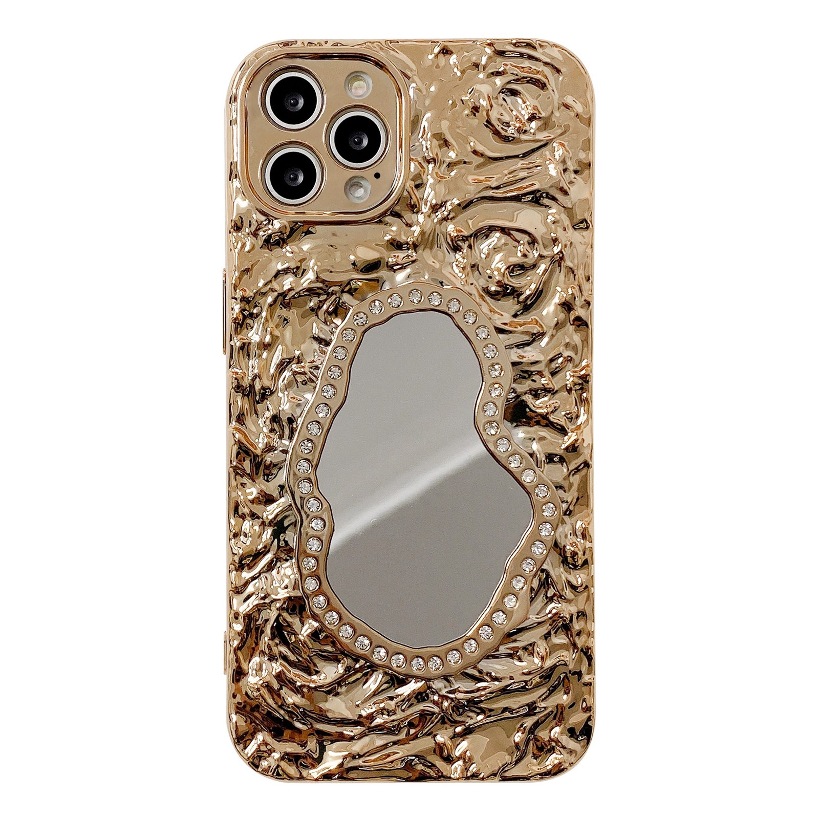 For iPhone 12 Pro Rose Texture Mirror TPU Phone Case(Gold) - Shopkiz.com