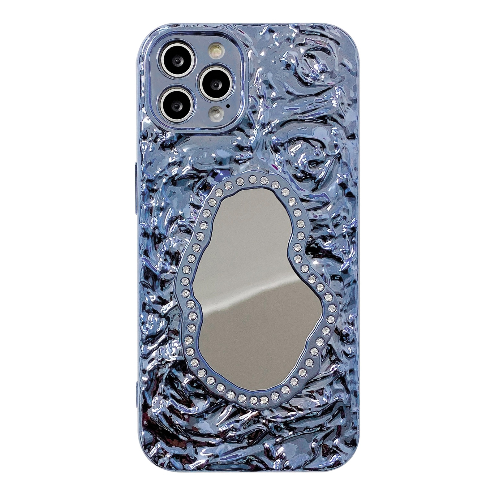 For iPhone 12 Pro Rose Texture Mirror TPU Phone Case(Blue) - Shopkiz.com
