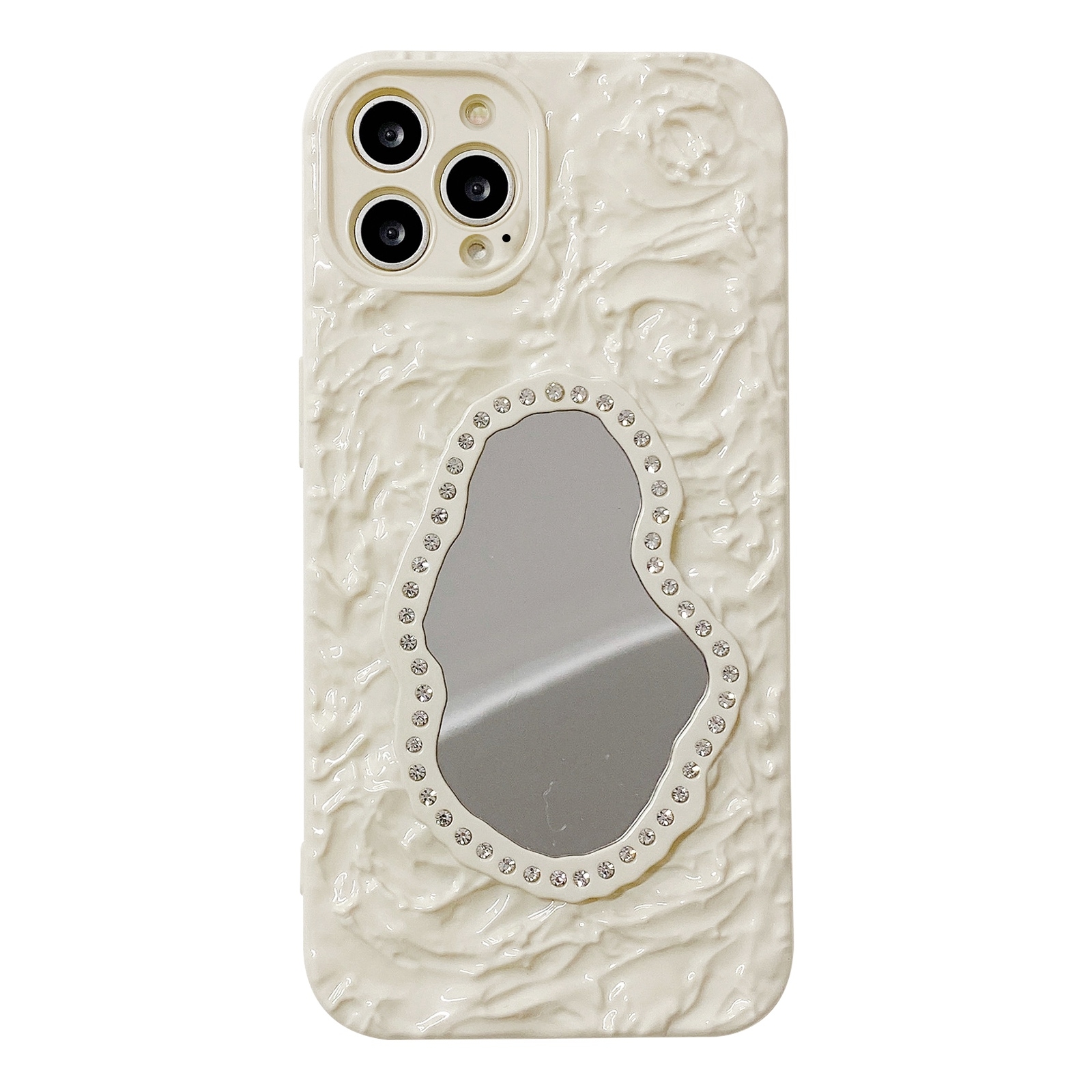 For iPhone 12 Pro Rose Texture Mirror TPU Phone Case(Beige) - Shopkiz.com