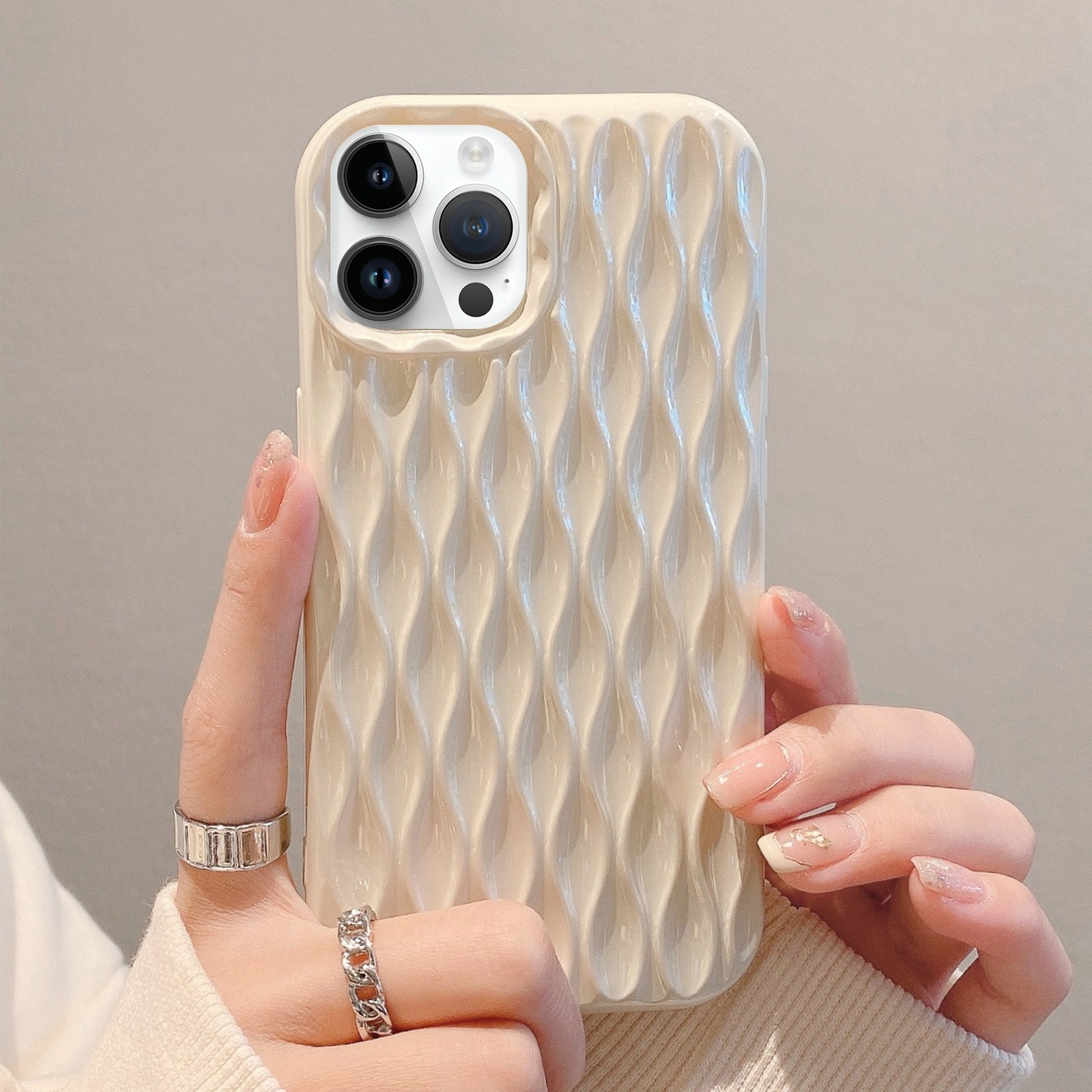 For iPhone 13 Pro Water Ripple Texture TPU Phone Case(White) - Shopkiz.com