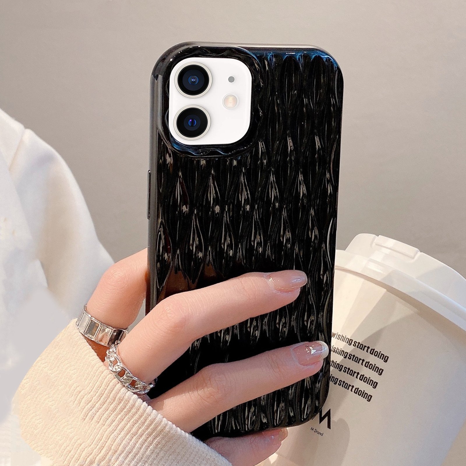 For iPhone 12 Water Ripple Texture TPU Phone Case(Black) - Shopkiz.com