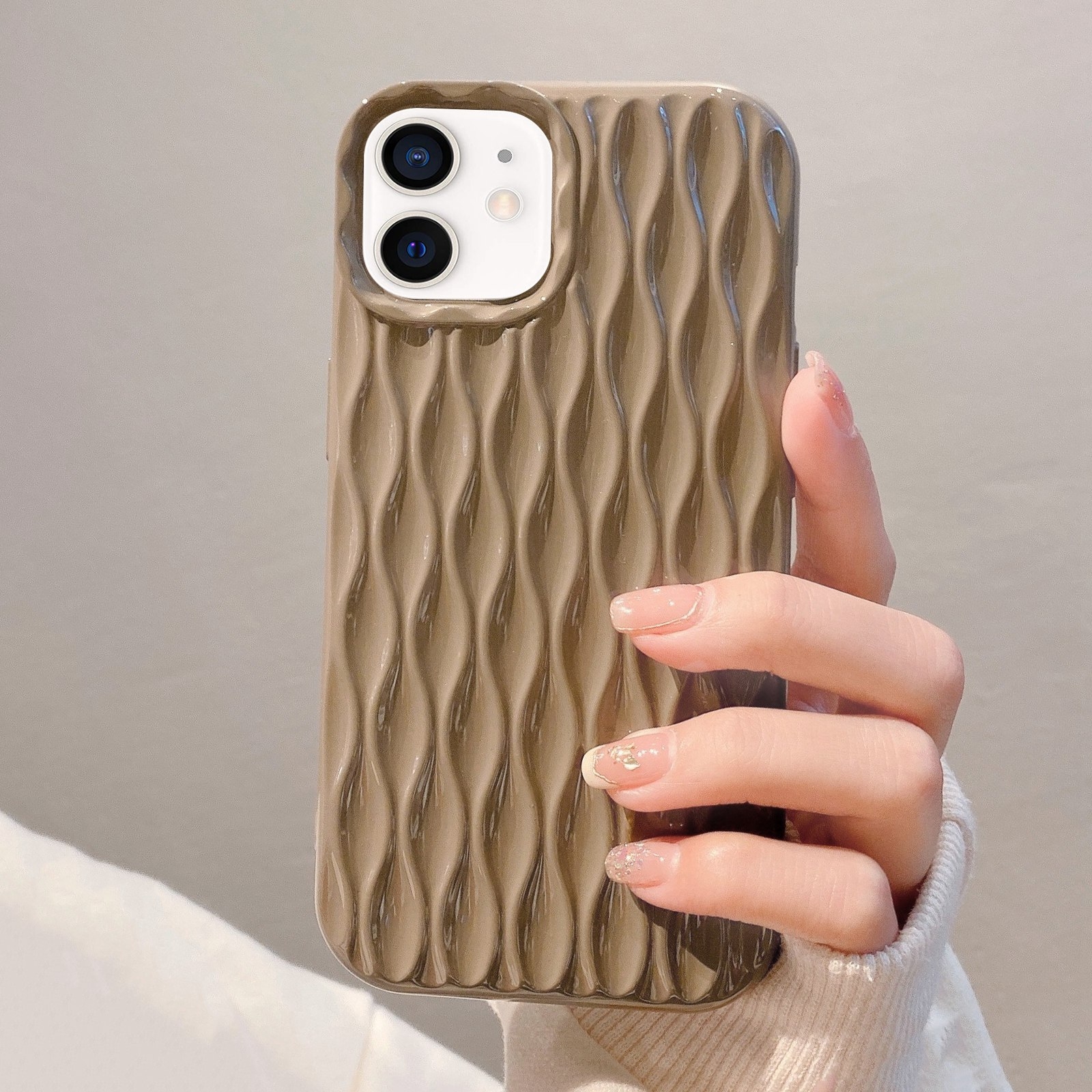 For iPhone 12 Water Ripple Texture TPU Phone Case(Khaki) - Shopkiz.com