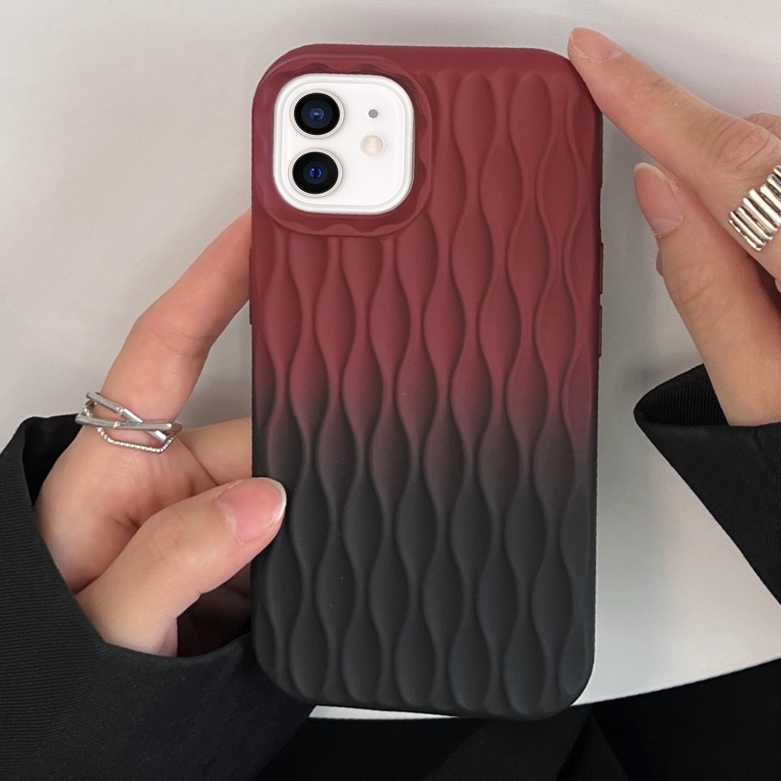 For iPhone 12 Water Ripple Texture Gradient Color TPU Phone Case(Red-Black) - Shopkiz.com