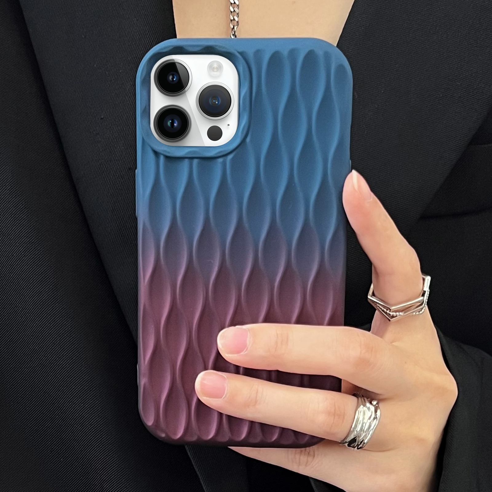 For iPhone 12 Pro Max Water Ripple Texture Gradient Color TPU Phone Case(Blue-Red) - Shopkiz.com